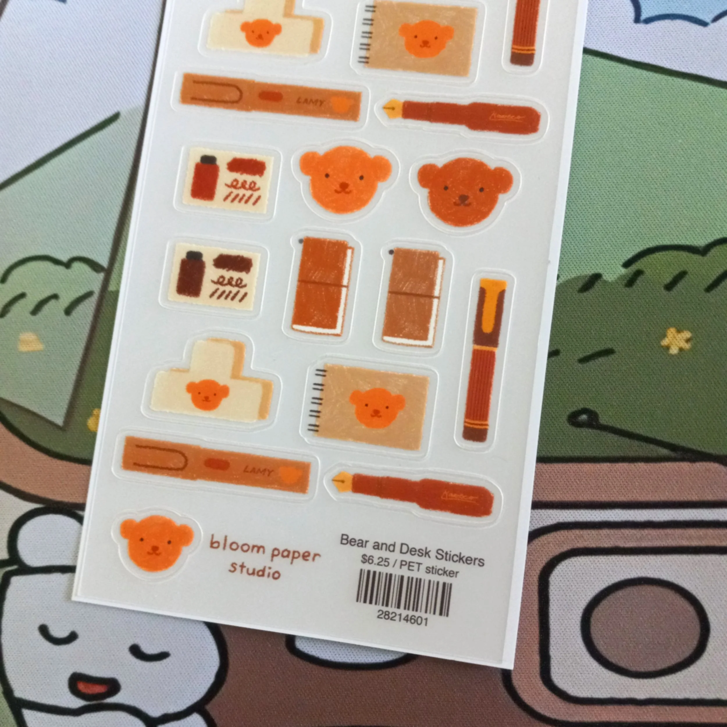 Bloom Paper Studio Bear and Desk PET sticker sheet featuring cozy bear desk illustrations