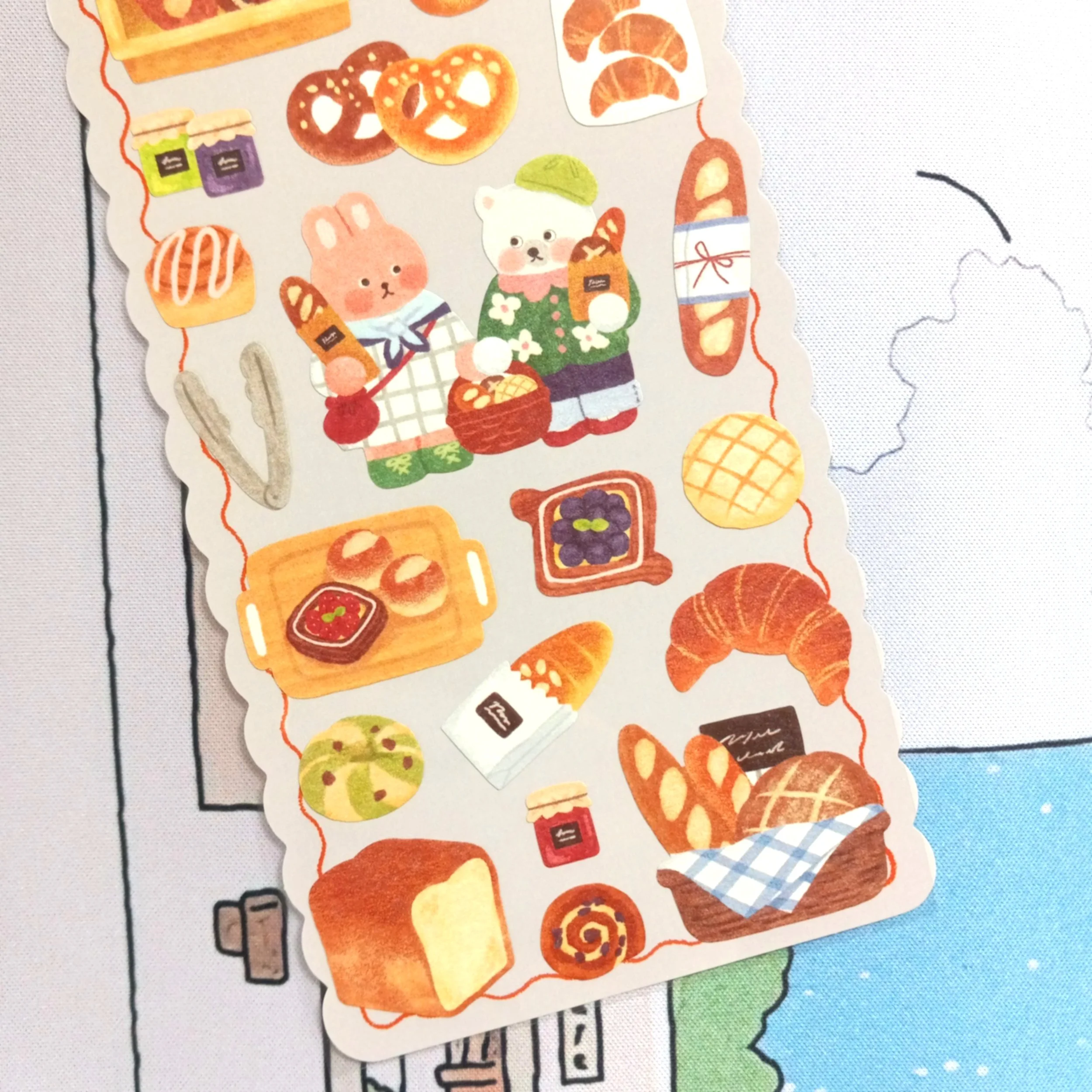 Mind Wave kawaii stationery sticker sheet featuring Fluffy Bakery animals enjoying pastries and dessert-themed illustrations for planners