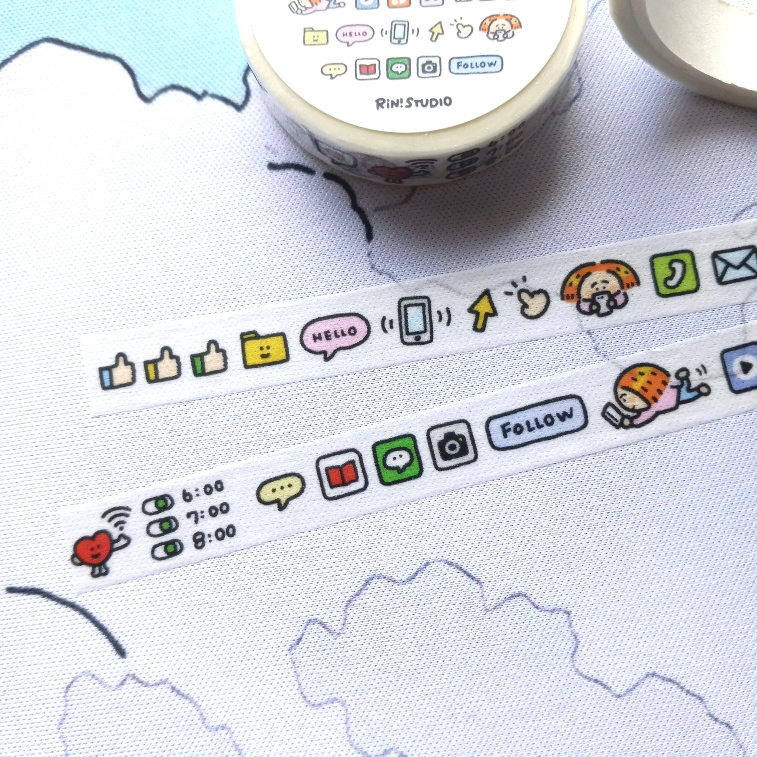 Social Media Mini Washi Tape showing playful On My Phone icon-style artwork