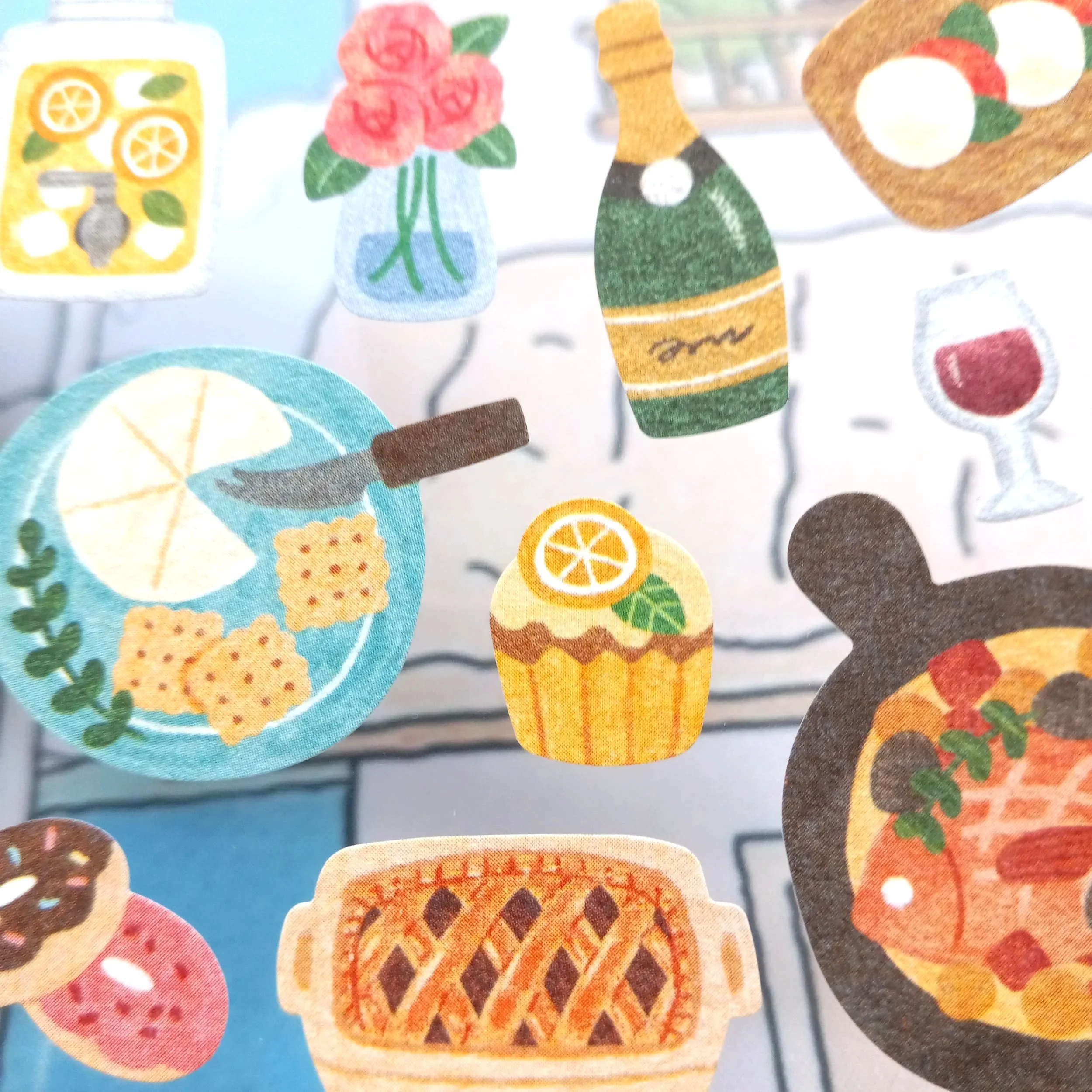Mind Wave Tummy Happiness Party kawaii sticker sheet with cheerful party-themed illustrations, perfect for decorating planners, journals, and scrapbook layouts