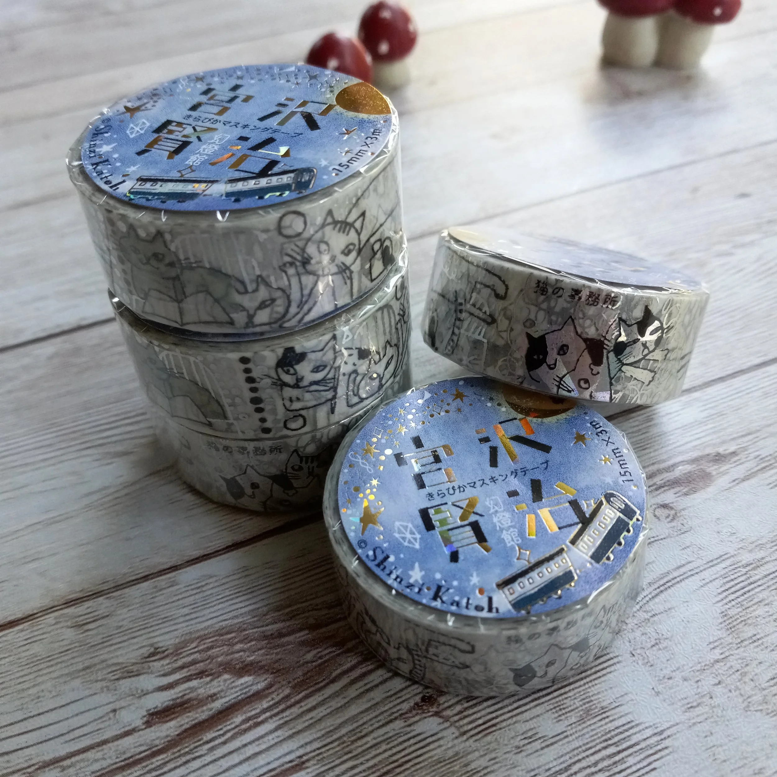 Seal-Do Shinzi Katoh Silver Foil 15mm Cat's Office Washi Tape