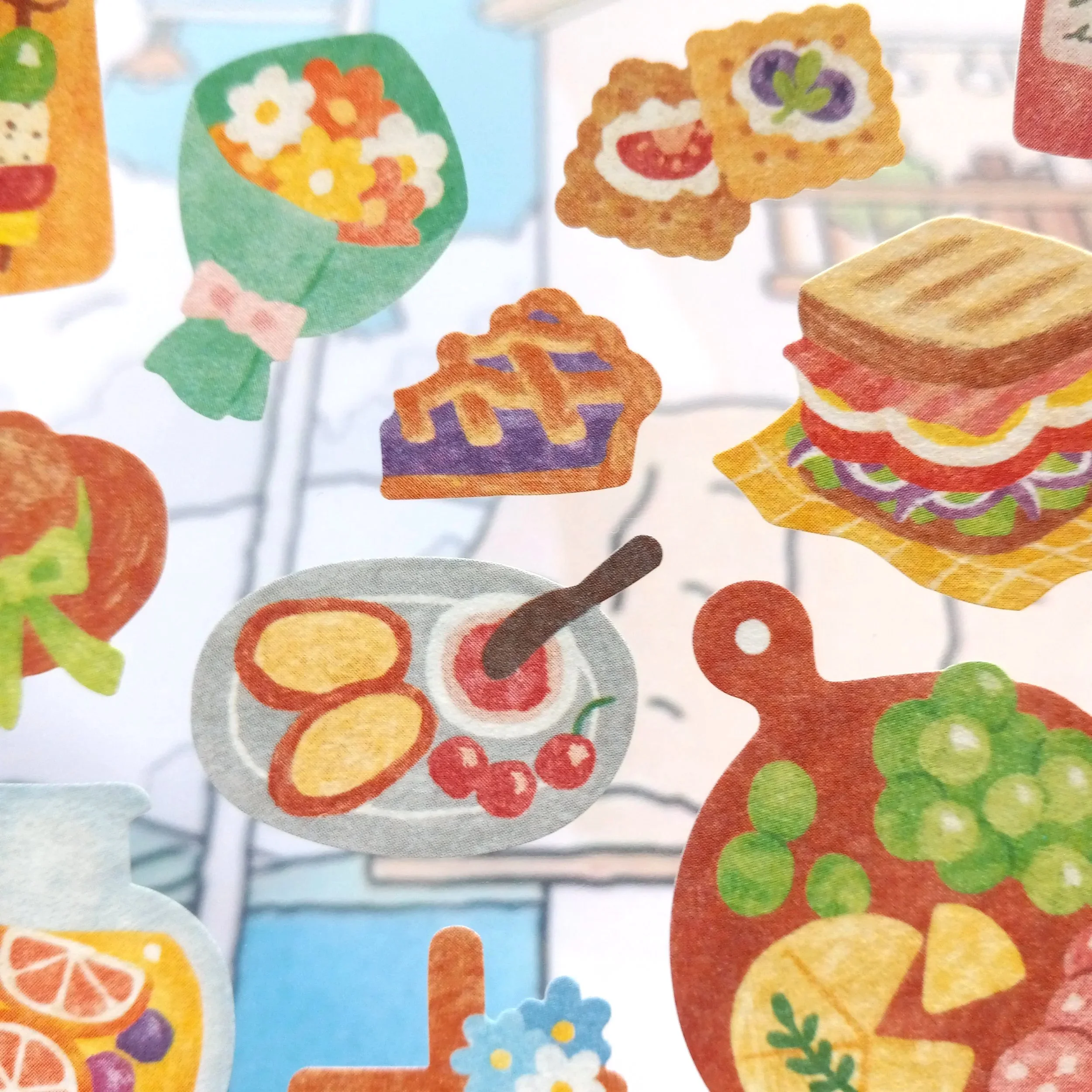 Mind Wave Tummy Happiness Picnic kawaii sticker sheet featuring adorable animals and picnic foods, perfect for decorating planners, journals, and scrapbook pages