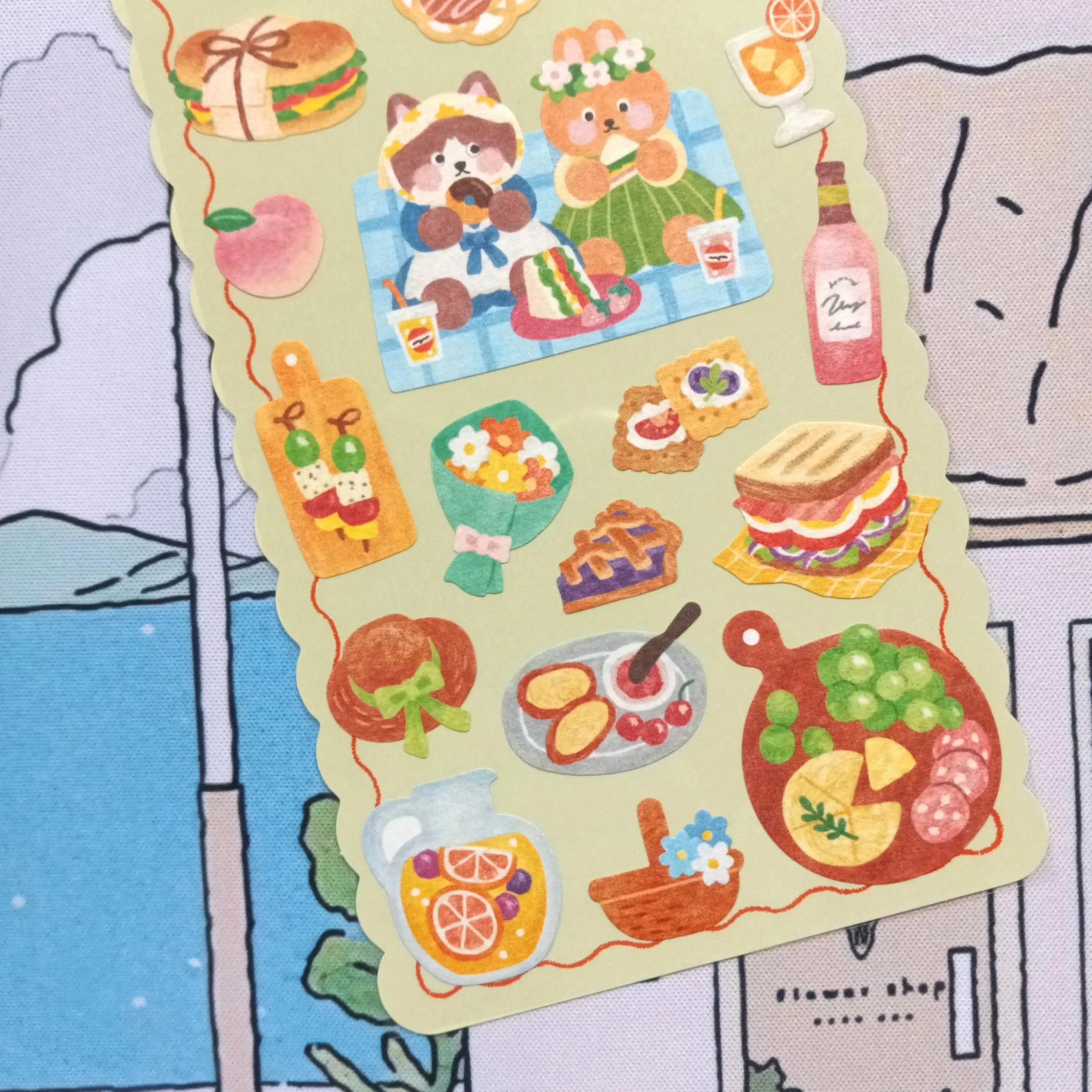 Mind Wave Tummy Happiness Picnic sticker sheet with playful outdoor picnic themed animal illustrations for planner decoration and stationery use