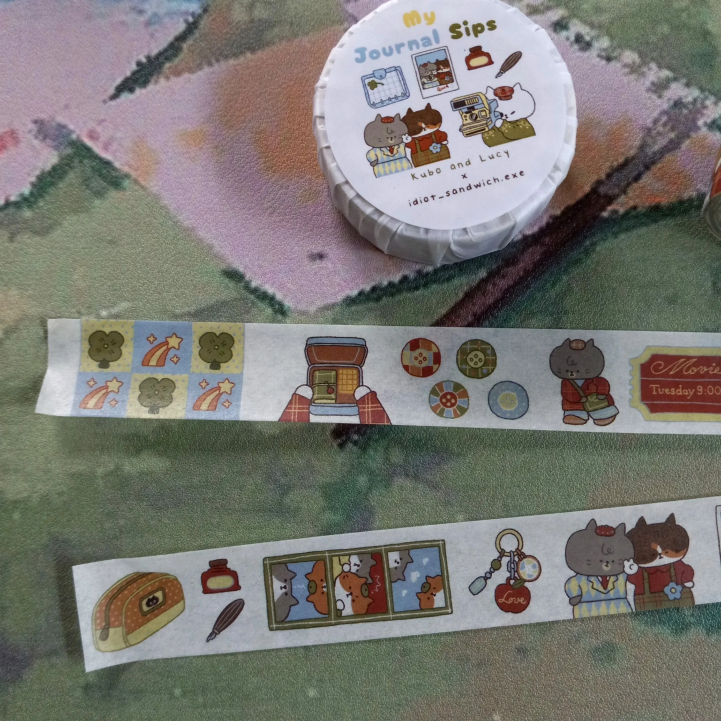 Decorative washi tape by KuboandLucy featuring My Journal Sips Polaroid themed journaling artwork