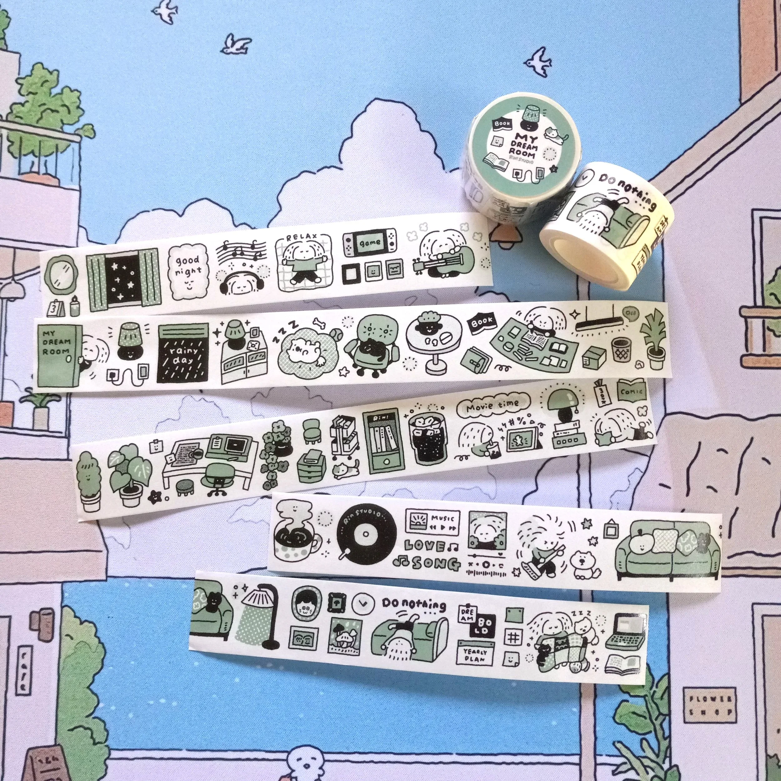 RiN! Studio Kawaii Large Washi Tape Roll featuring My Dream Room 3D Scene design