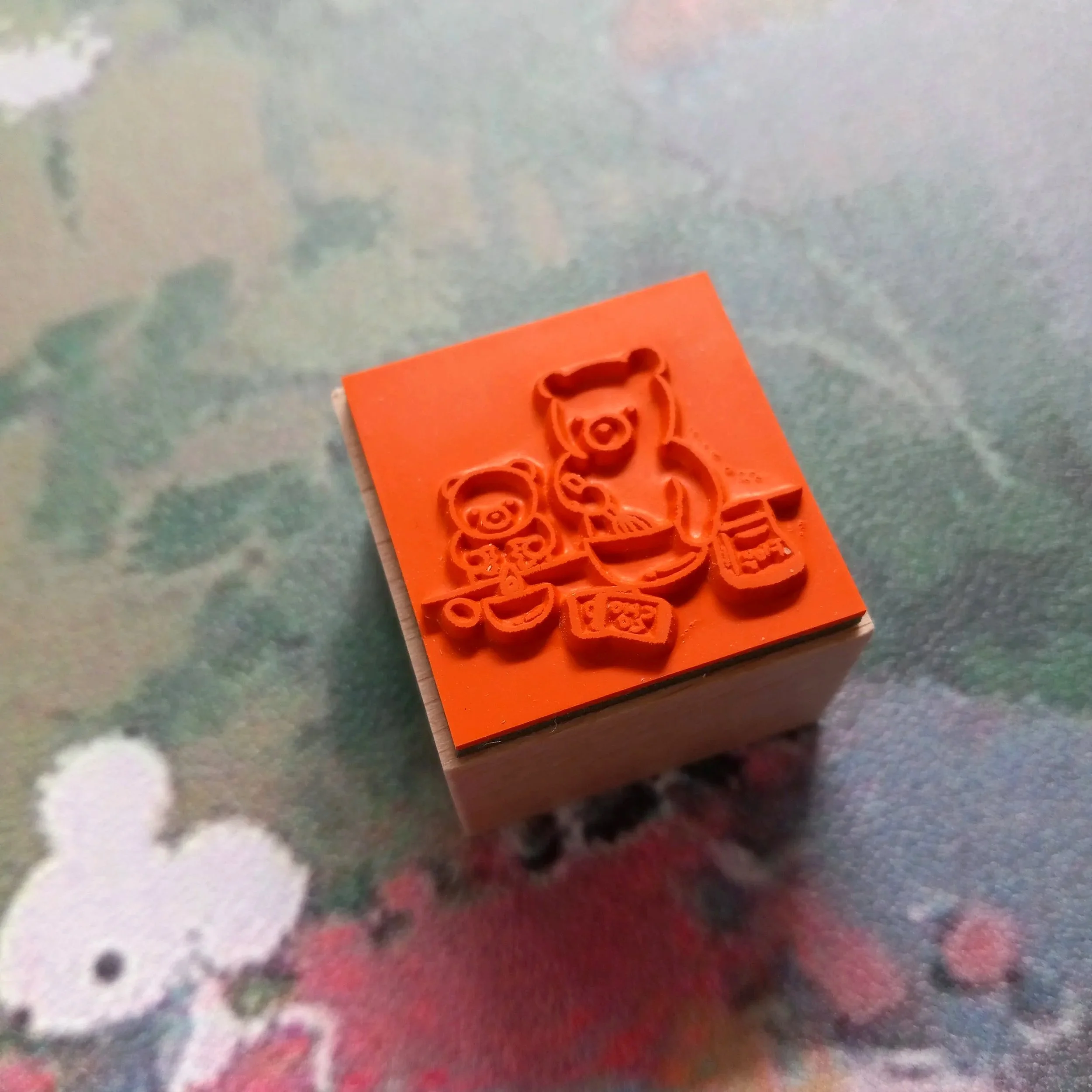 Forme. Kuma Cooking bear family stamp design