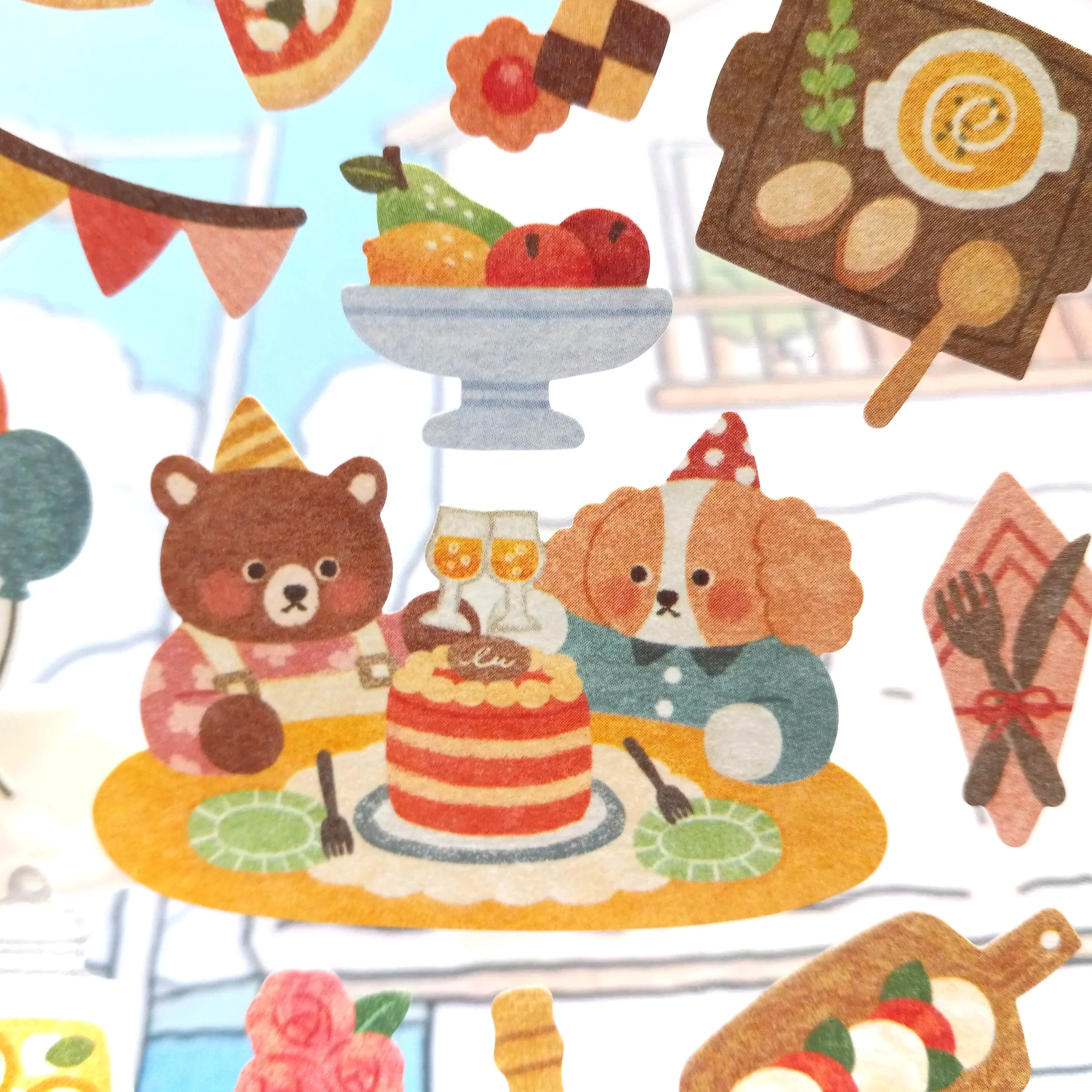 Mind Wave Tummy Happiness Party Japanese sticker sheet with playful party-themed artwork and cute decorative elements for stationery lovers