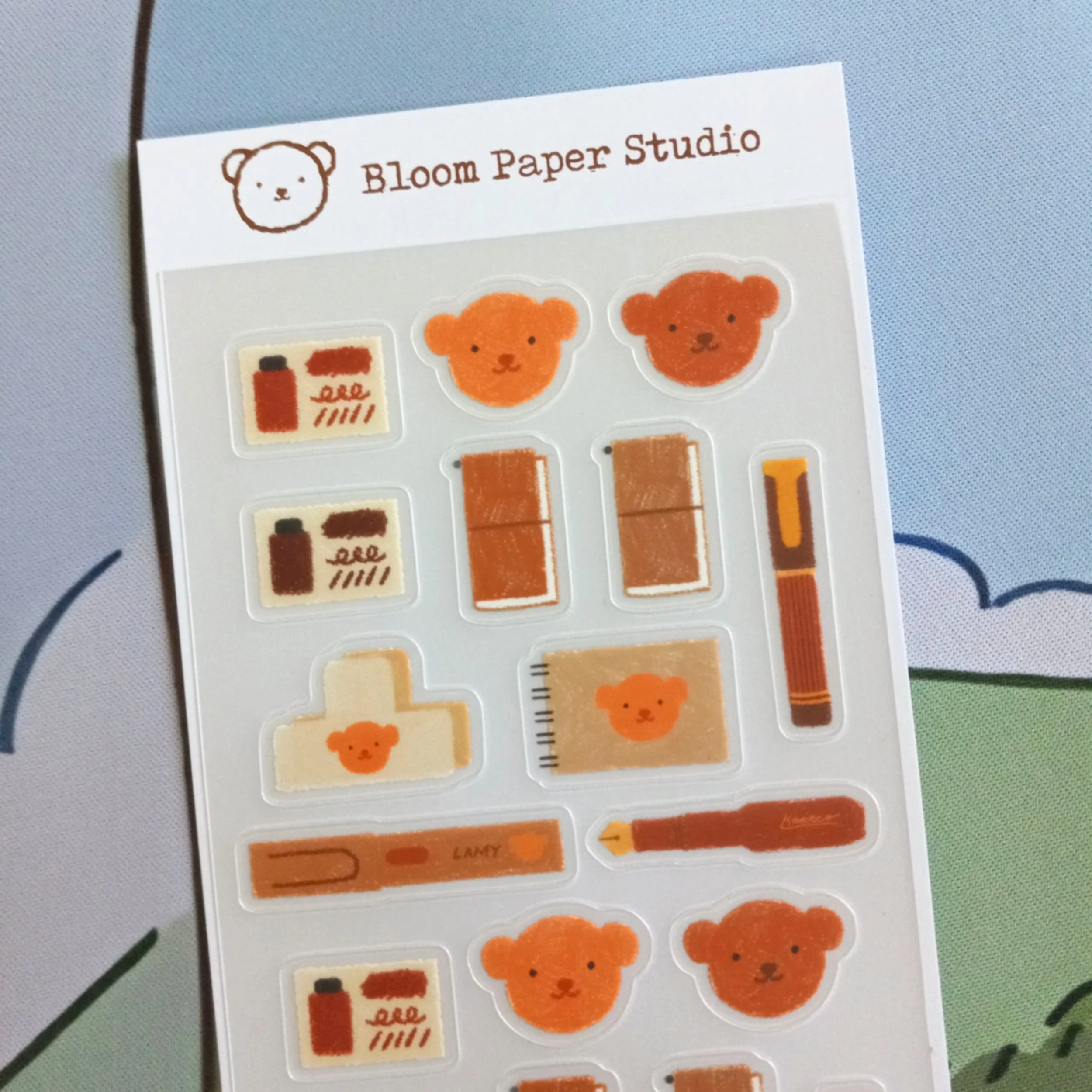 Bear and Desk PET stickers by Bloom Paper Studio featuring cute stationery