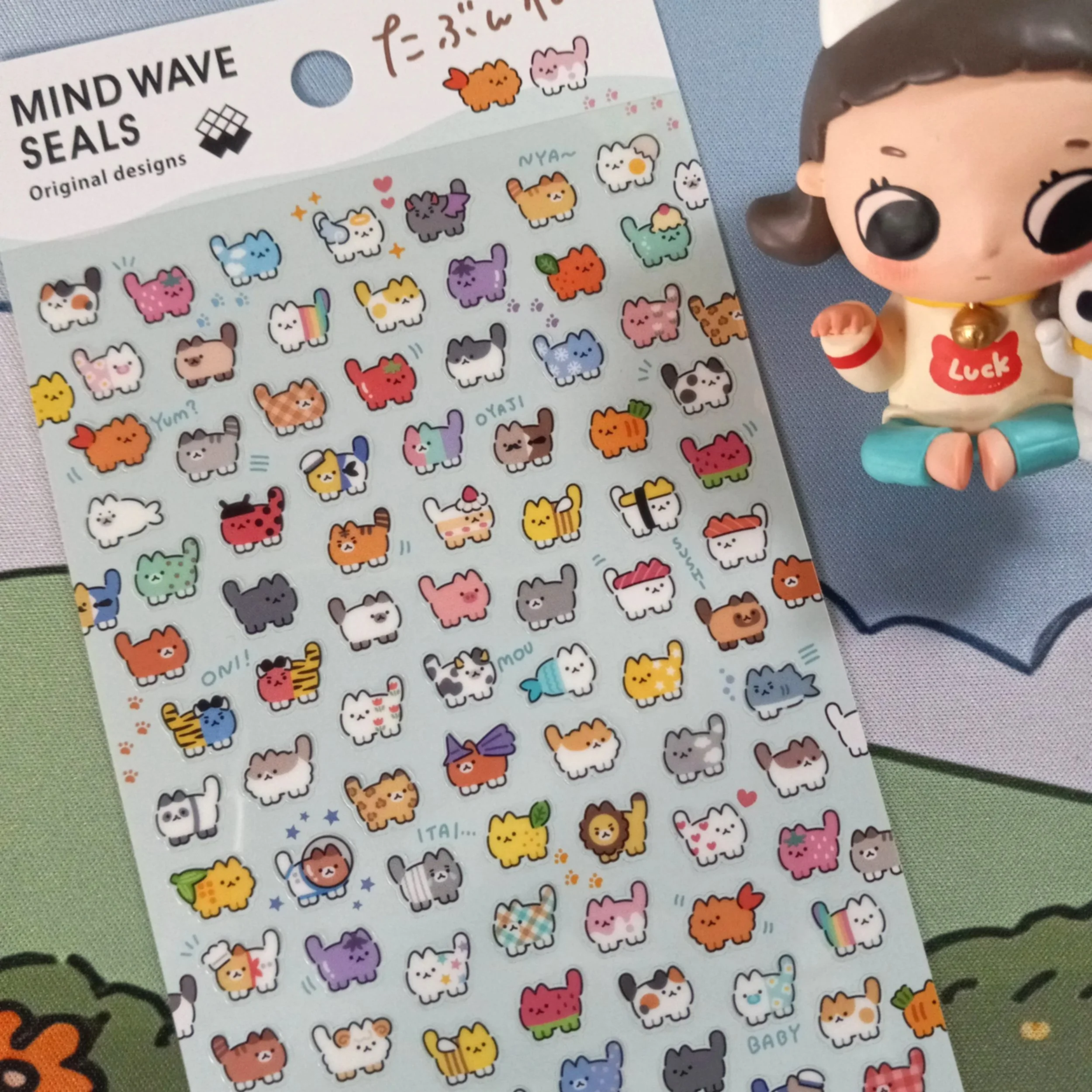 Cute Mind Wave cat sticker sheet with kawaii “Probably Cat” designs for journaling, scrapbooking, and planner decoration