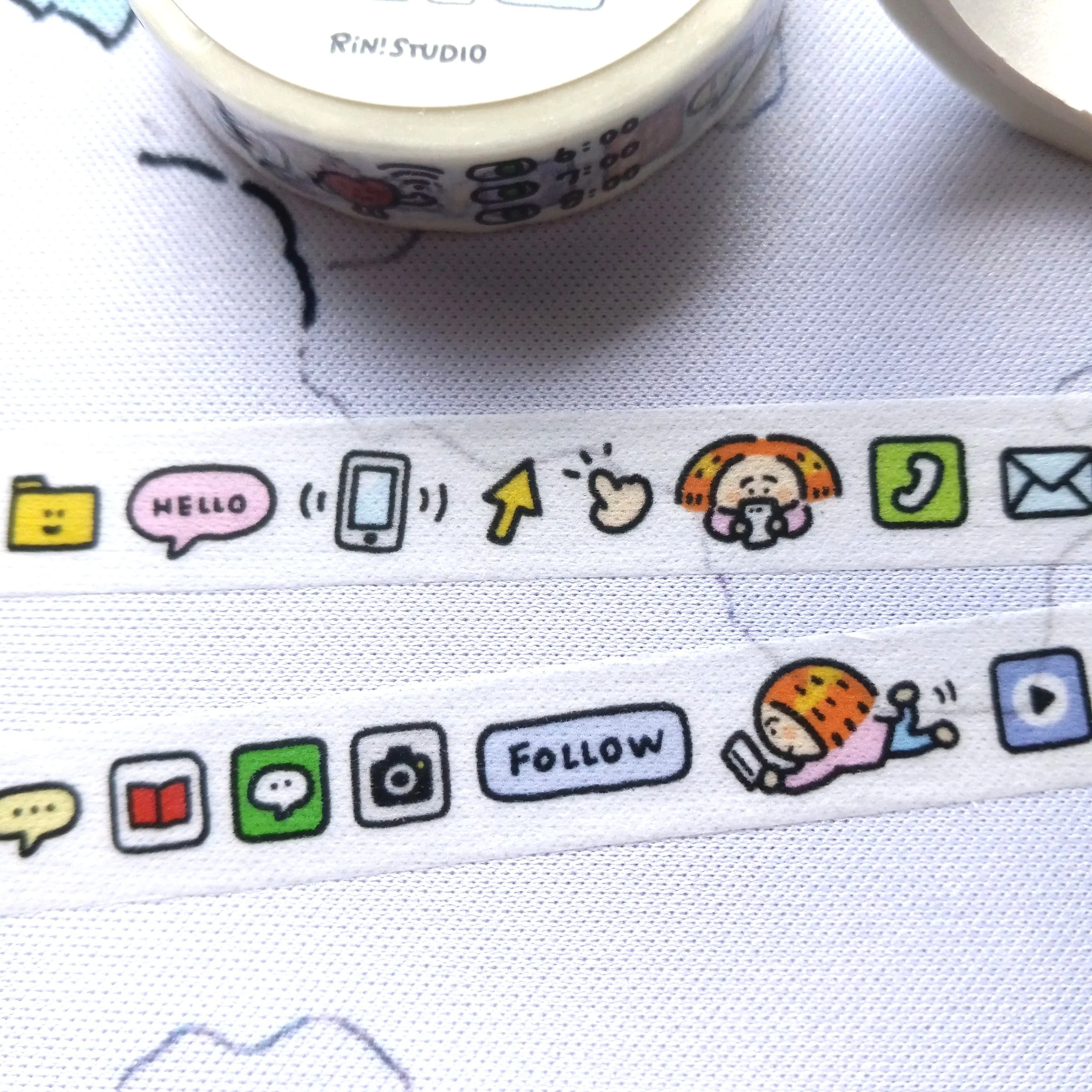 Kawaii stationery tape featuring Social Media Mini Washi Tape by RiN! Studio