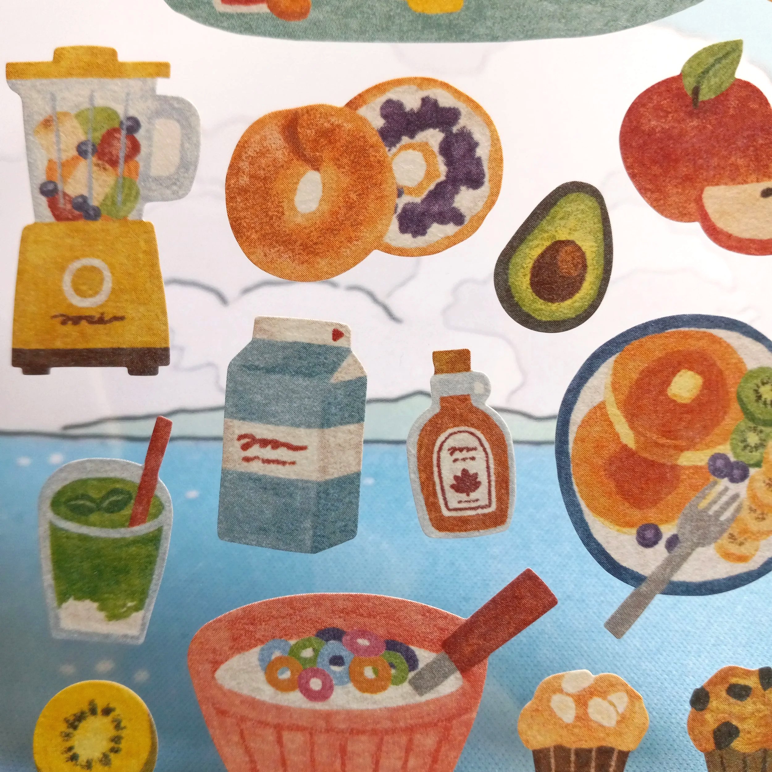 Cute Mind Wave Tummy Happiness Morning Japanese sticker sheet with adorable breakfast-themed animal illustrations for journaling and stationery spreads