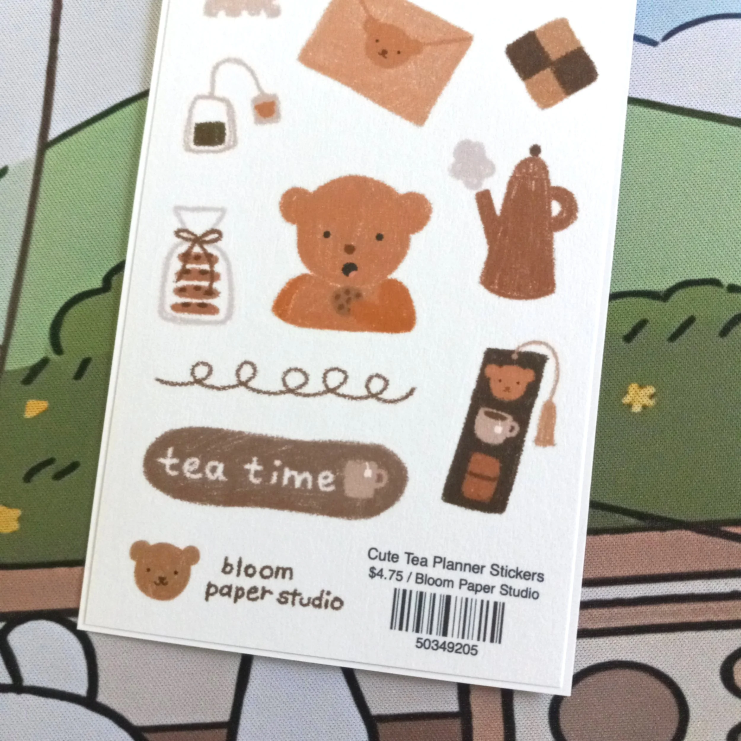 Close-up of Cute Tea Planner washi paper stickers by Bloom Paper Studio