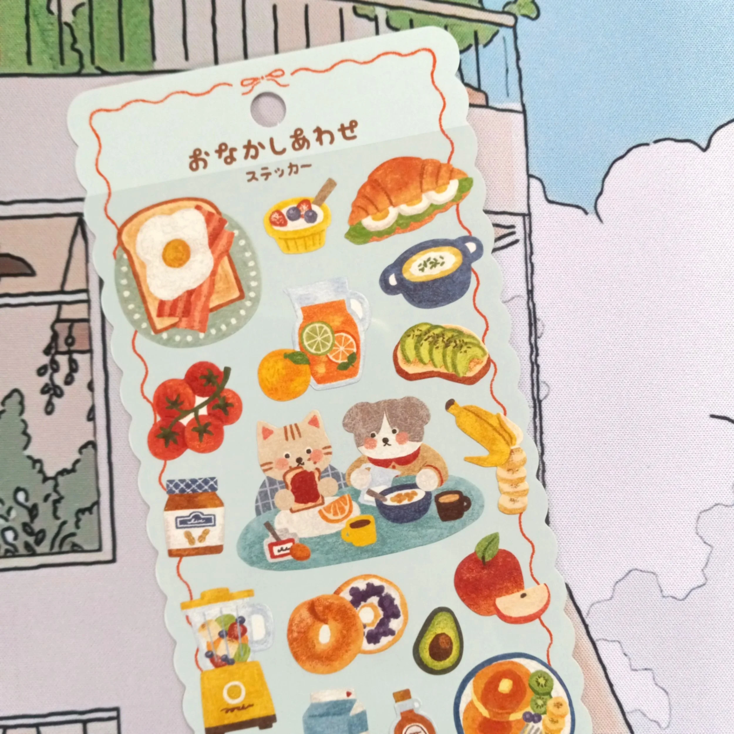 Mind Wave Tummy Happiness Morning sticker sheet with kawaii breakfast and animal illustrations for journaling and planner decoration