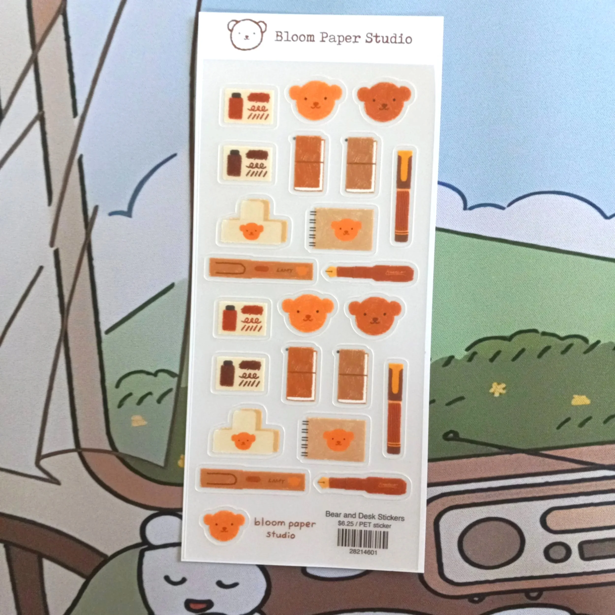 Bloom Paper Studio - PET Stickers - Bear and Desk