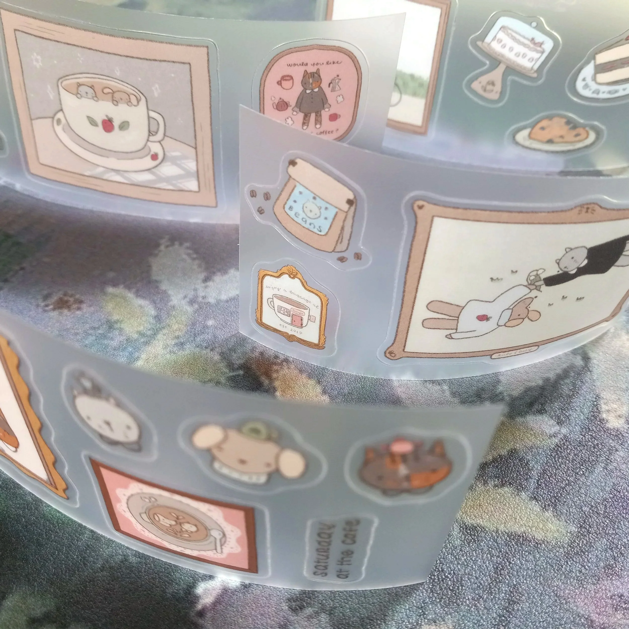 KuboandLucy collaborative PET tape with cozy cafe themed illustrations and soft neutral tones