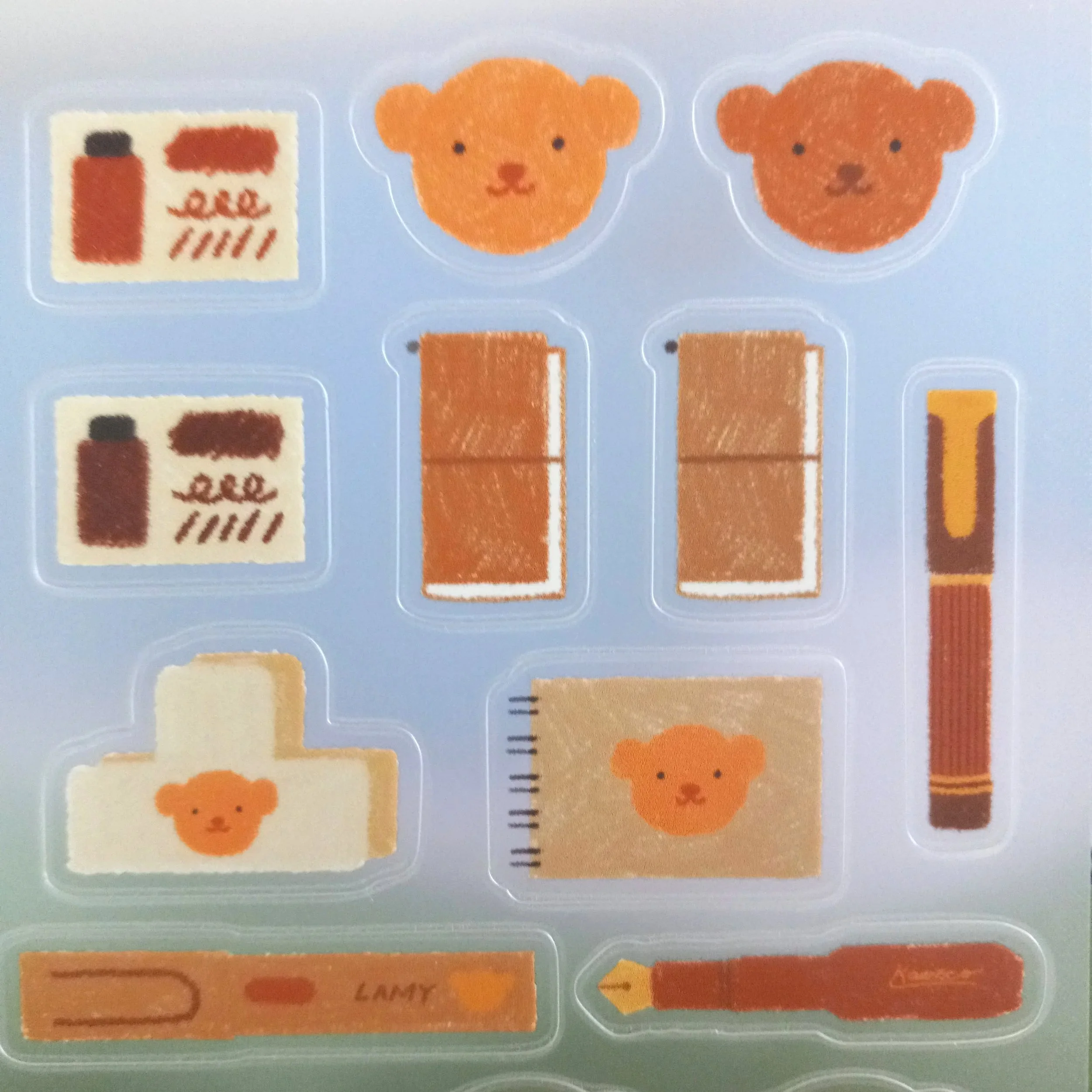 Bear and Desk PET sticker sheet by Bloom Paper Studio with charming stationery