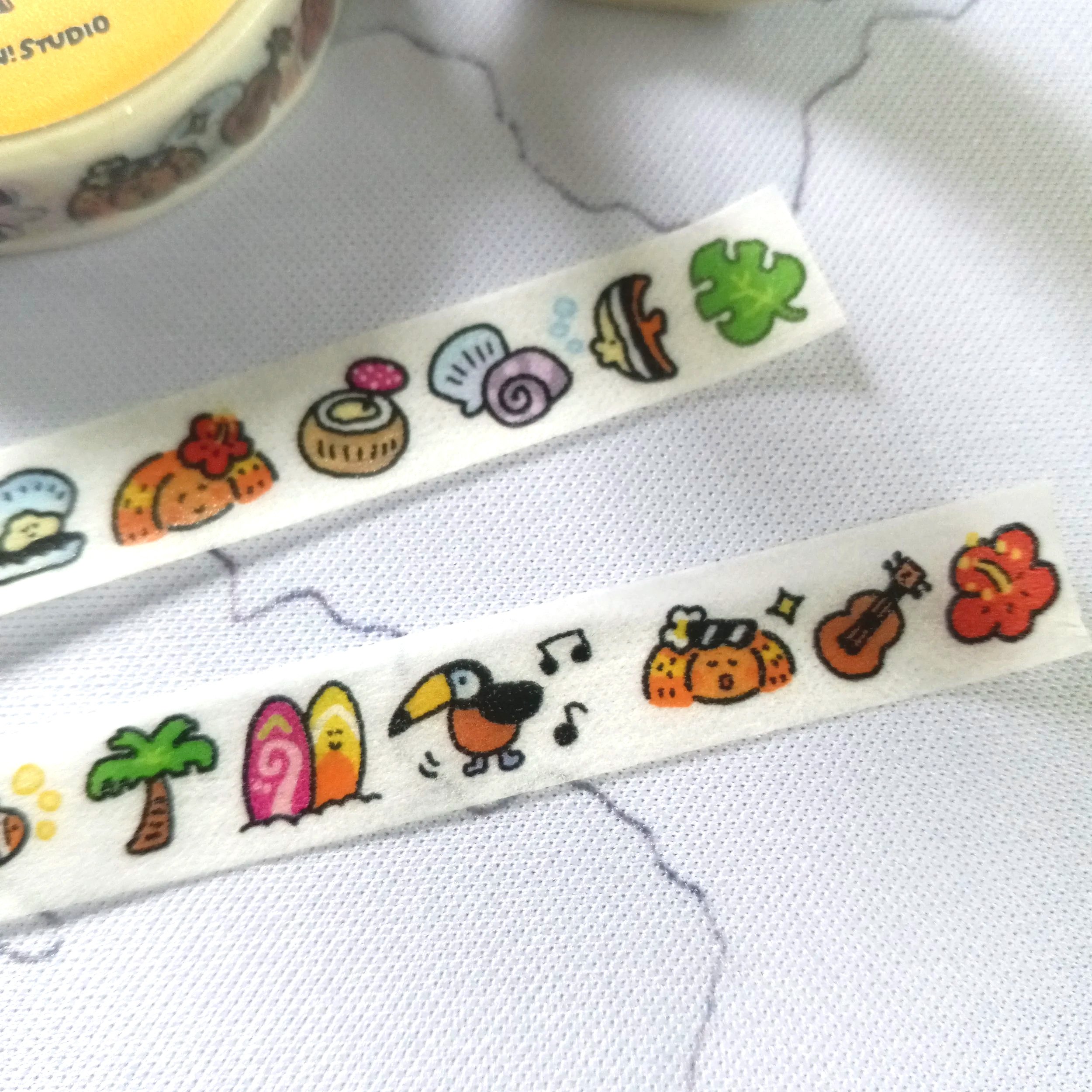 Aloha Hawaii mini washi tape by RiN! Studio featuring tropical summer and beach-themed illustrations