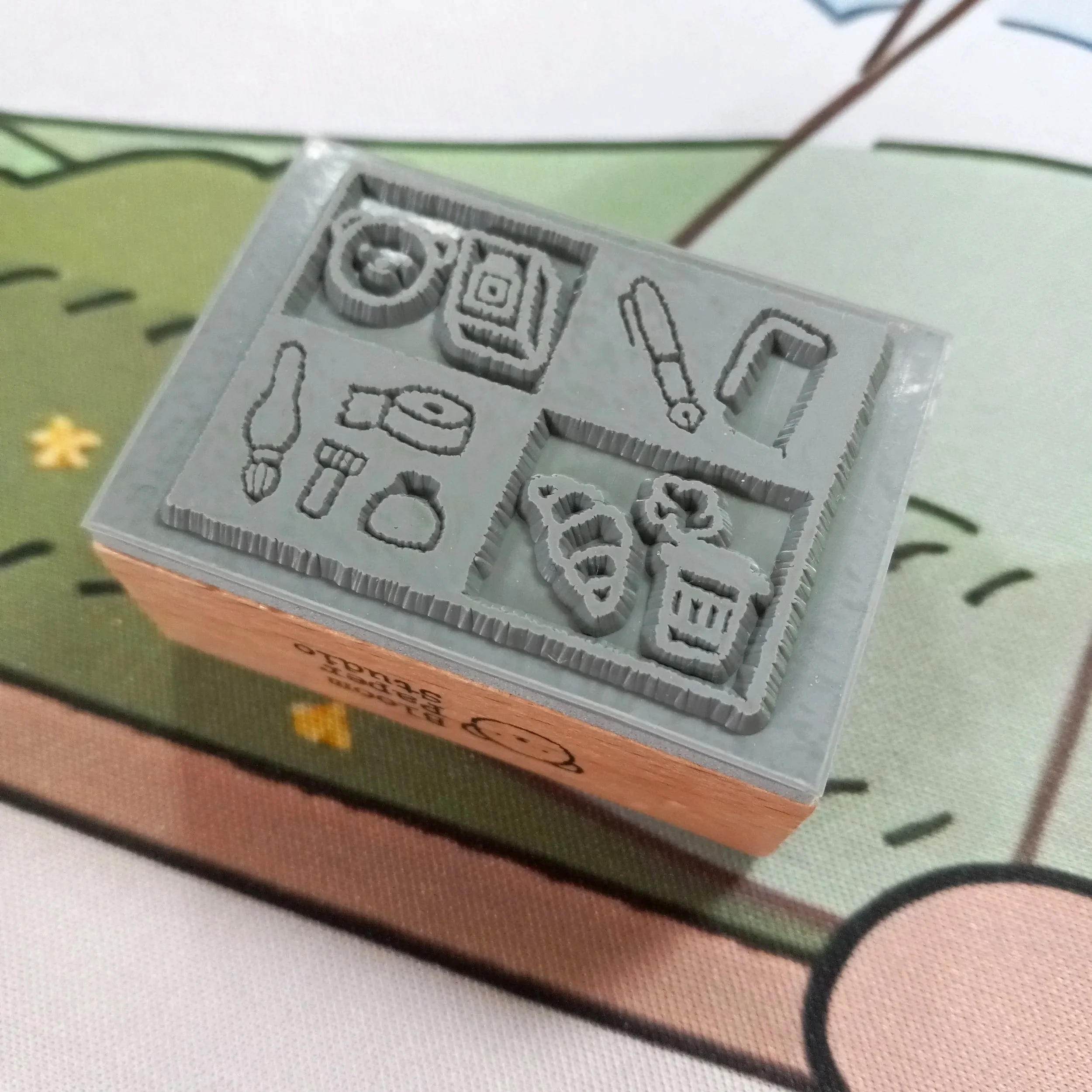 Bear’s Vibe rubber stamp by Bloom Paper Studio featuring cozy stationery and café-inspired icons
