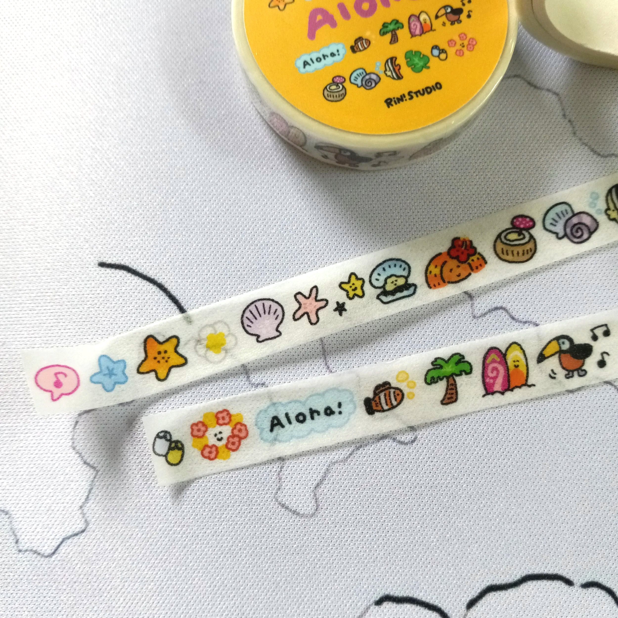 RiN! Studio Aloha Hawaii mini washi tape showcasing Hawaiian-themed artwork and summer travel elements