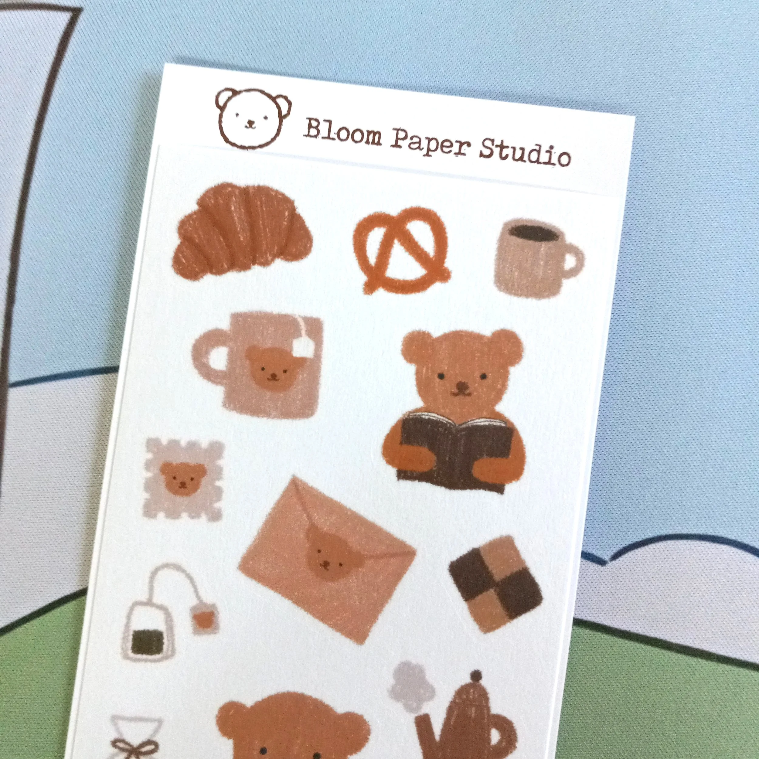 Cute Tea Planner washi paper stickers by Bloom Paper Studio with teacups, kettles, and cozy drinks