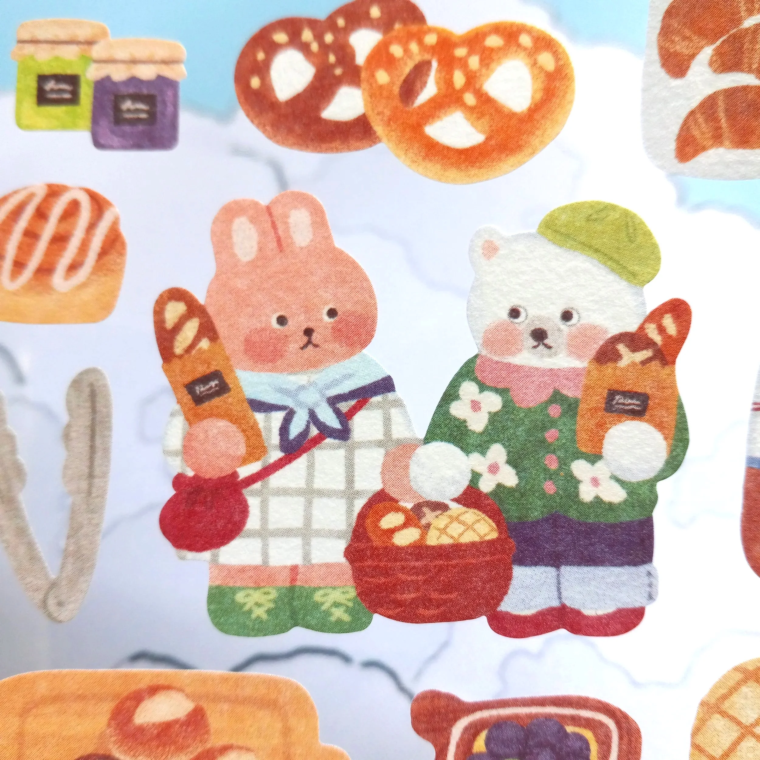 Tummy Happiness Fluffy Bakery kawaii sticker sheet by Mind Wave with cute animals and baked goods for bullet journaling and scrapbooking