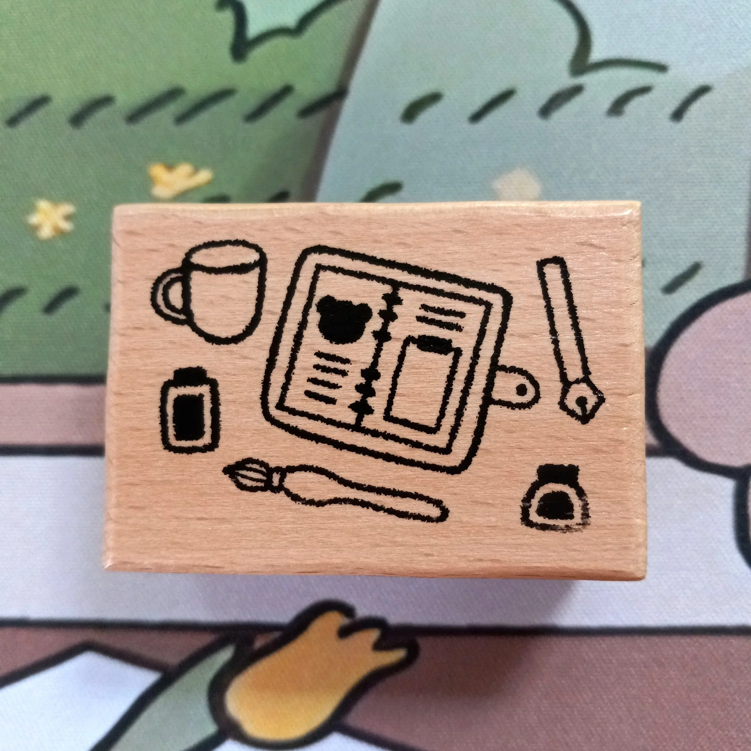 Planner Spread rubber stamp by Bloom Paper Studio featuring cozy planner and journaling themed illustrations