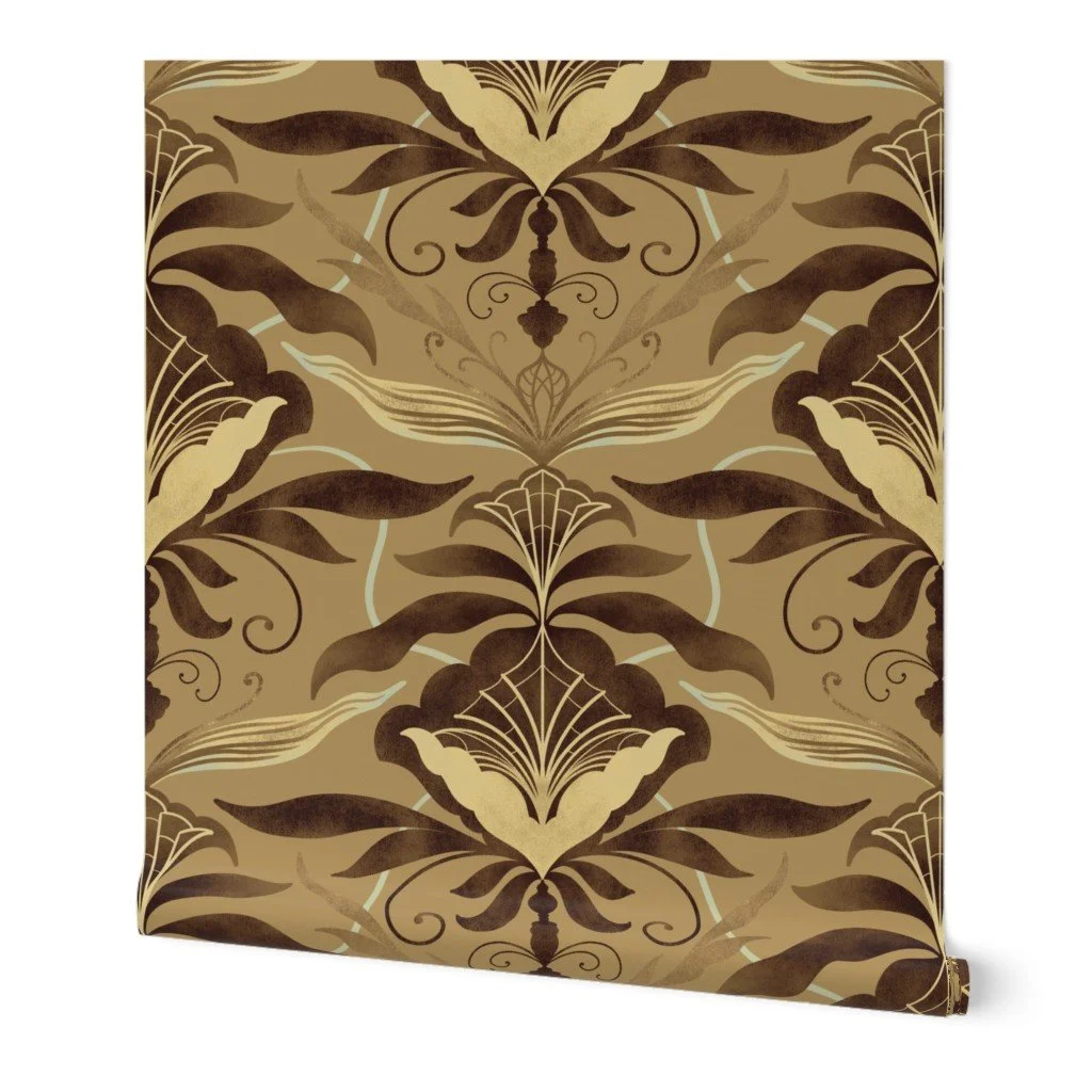 Art Nouveau Botanical Damask-Tan