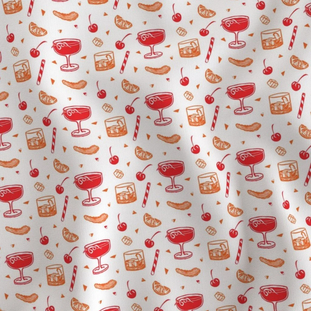 Happy Hour Cocktails & Cherries-Mid-Century Bar Drink Pattern Fire