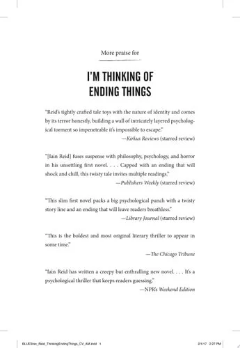 Book cover: I'm Thinking of Ending Things: A Novel by Iain Reid