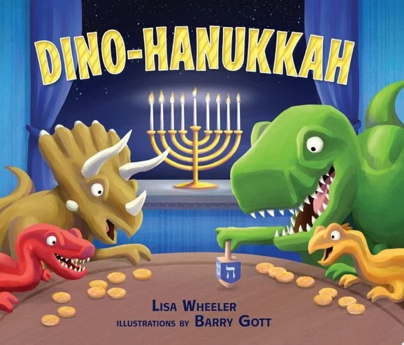 Book cover: Dino-Hanukkah by Lisa Wheeler