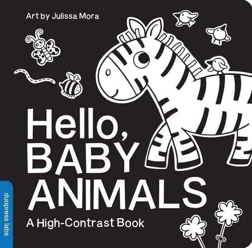 Book cover: Hello, Baby Animals: A perfect book for parents and caregivers at home with babies this summer (High-Contrast Books) by duopress labs