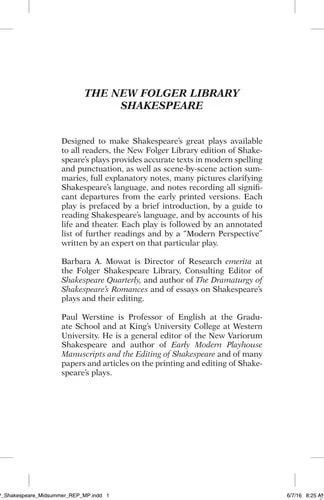 Book cover: A Midsummer Night's Dream (Folger Shakespeare Library) by William Shakespeare