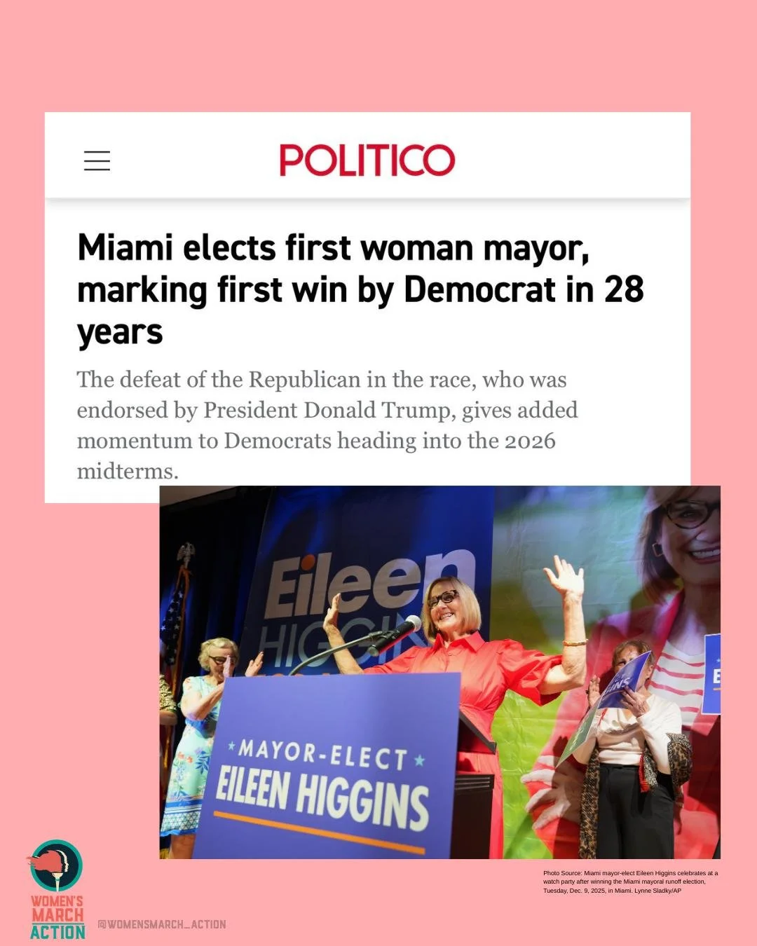 Yet another historic win for women this year! 🔥

💡 WHY THIS MATTERS:  Despite trends showing Latino voters in Miami-Dade County shifting right in recent elections, many supported #EileenHiggins in the mayoral run-off, using their vote to reject the