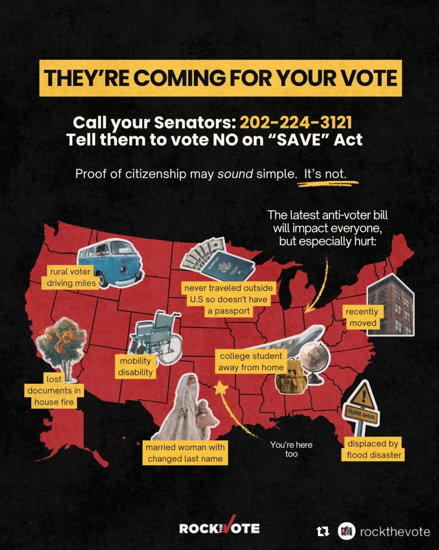 🚨From @rockthevote 

‼️Call your Senators now. Tell them to VOTE NO on the &ldquo;SAVE&rdquo; Act. ☎️ 202-224-3121
