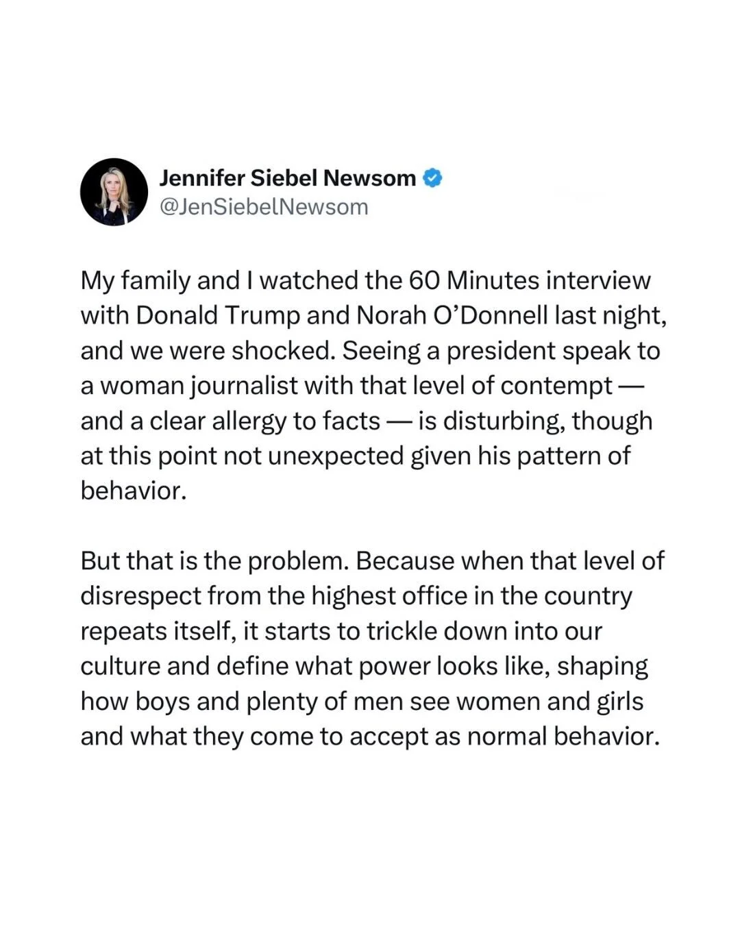 This is what happens when disrespect is modeled at the highest level &mdash; it filters into our culture and shapes how women and girls are valued.

Repost @jennifersiebelnewsom