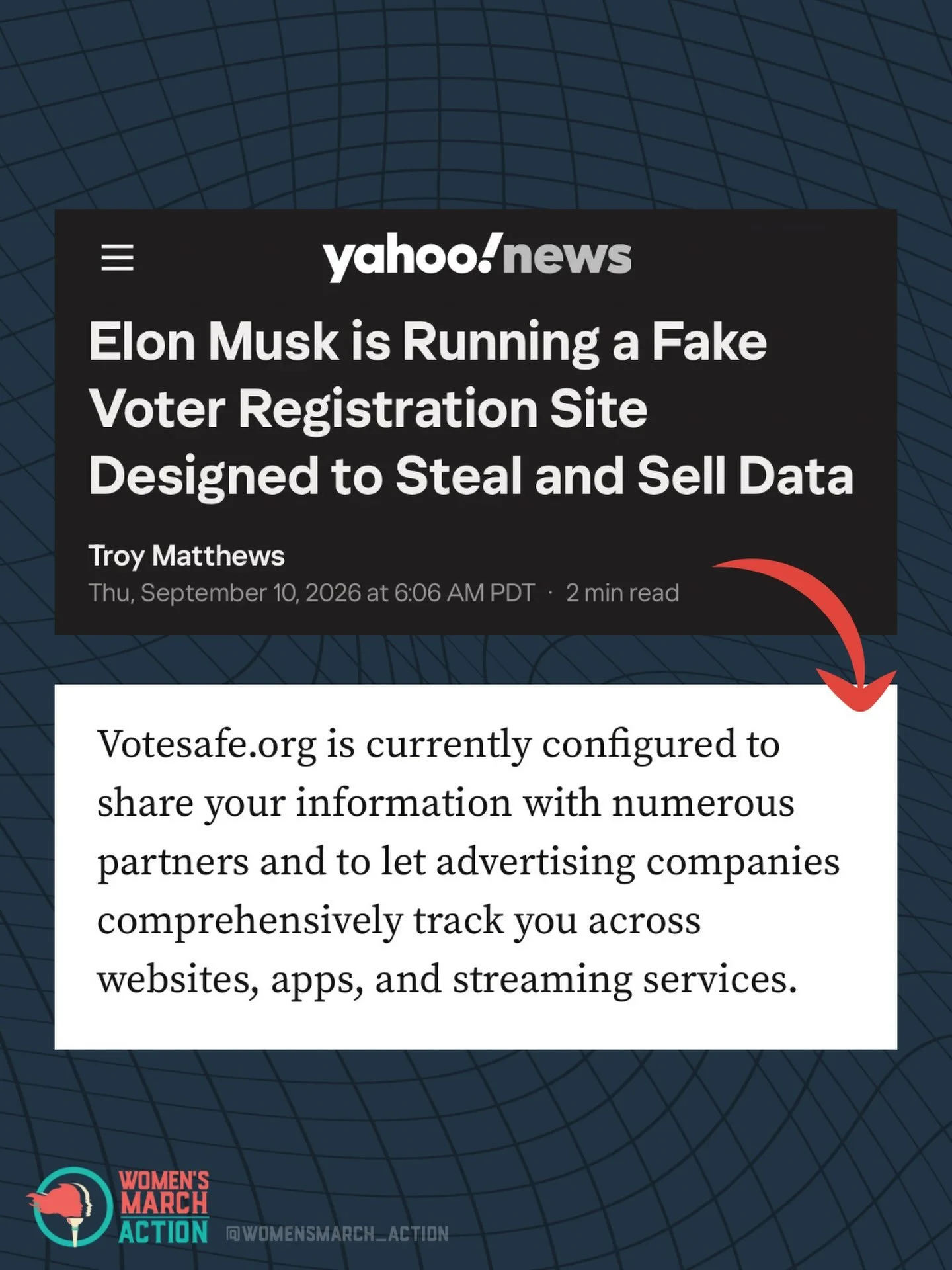 🚨 IT&rsquo;S A SCAM! 🚨

Elon Musk&rsquo;s new &ldquo;voting&rdquo; is a scam and a data security concern, as it collects and sells personal information from users under the guise of providing voting information. The site recently changed its privac