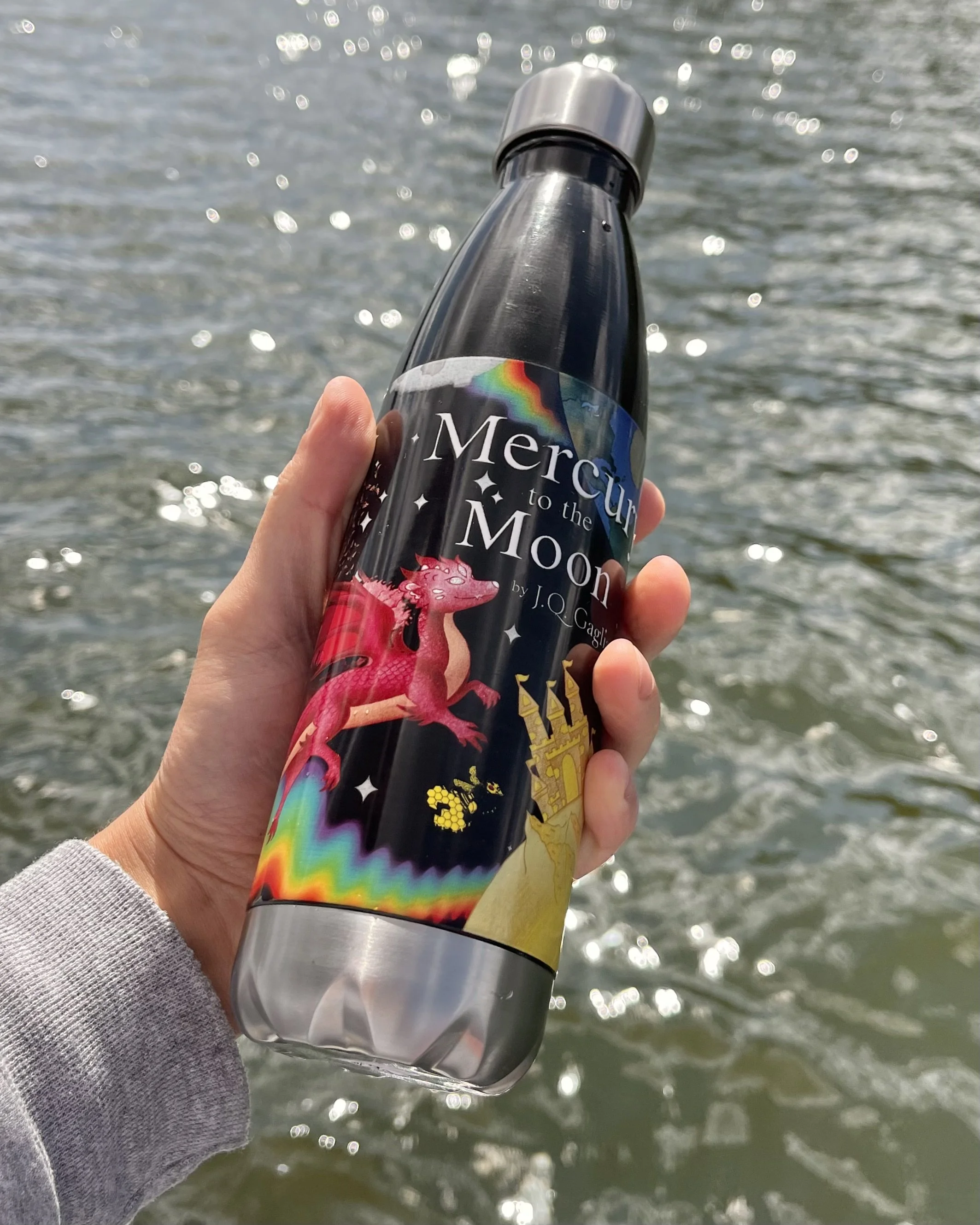 Mercury to the Moon water bottle J.Q. Gagliastro books