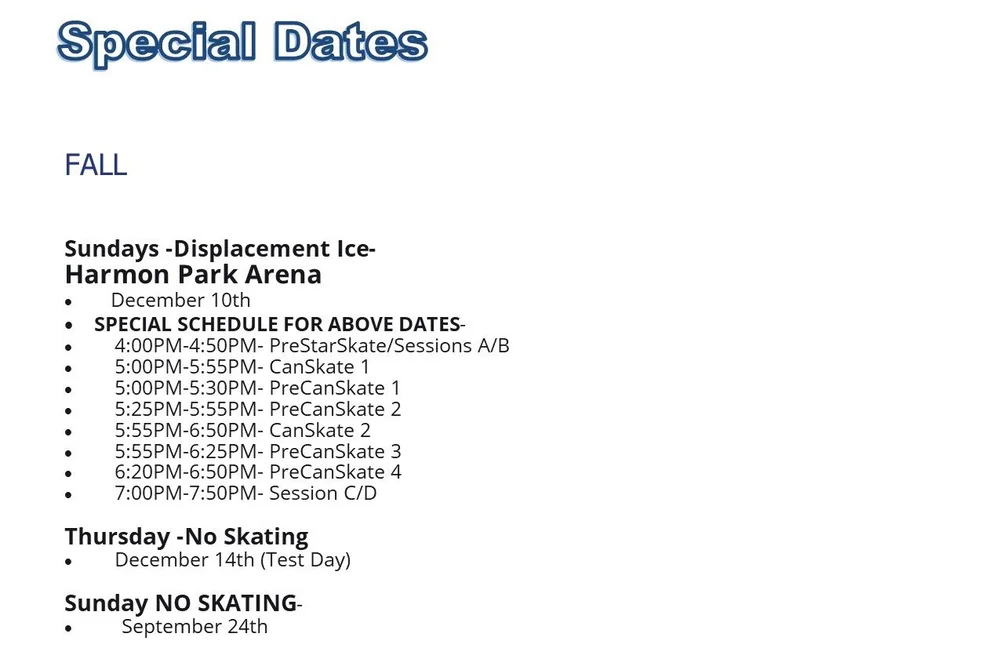 Fall + Winter Schedule — Oshawa Skating Club