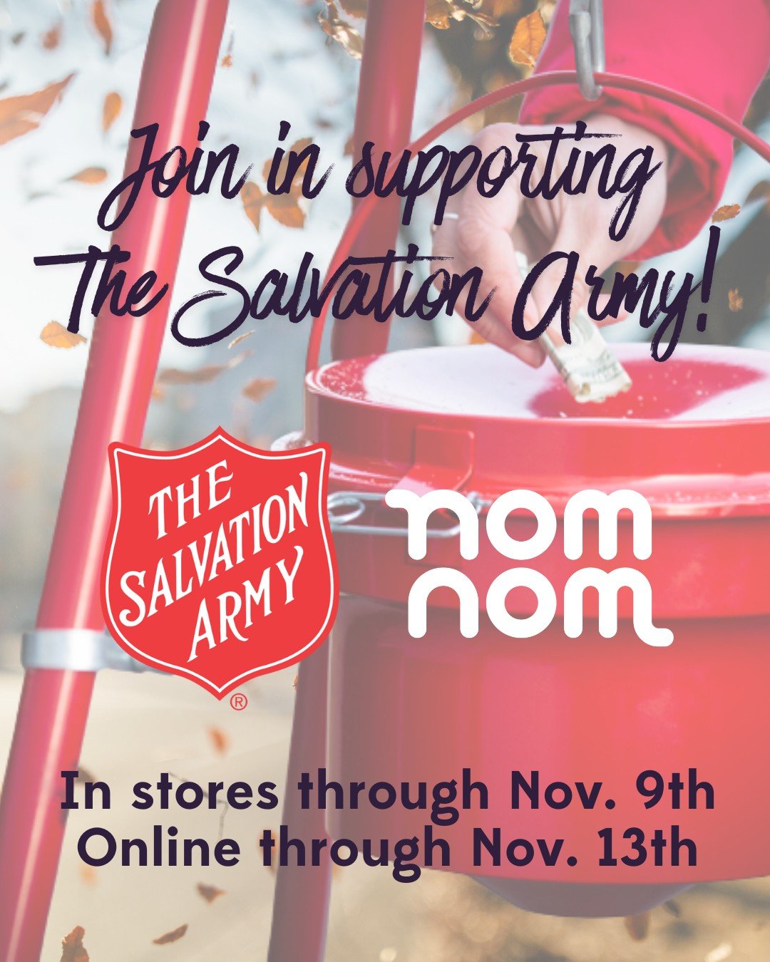 Join nomnom in supporting @spokanesalvationarmy! ❤️ The Red Kettle Campaign is back &mdash; and we&rsquo;d love your help spreading holiday cheer and hope!

Earlier this summer, with your support, we raised $50,000 for the Backpacks for Kids campaign