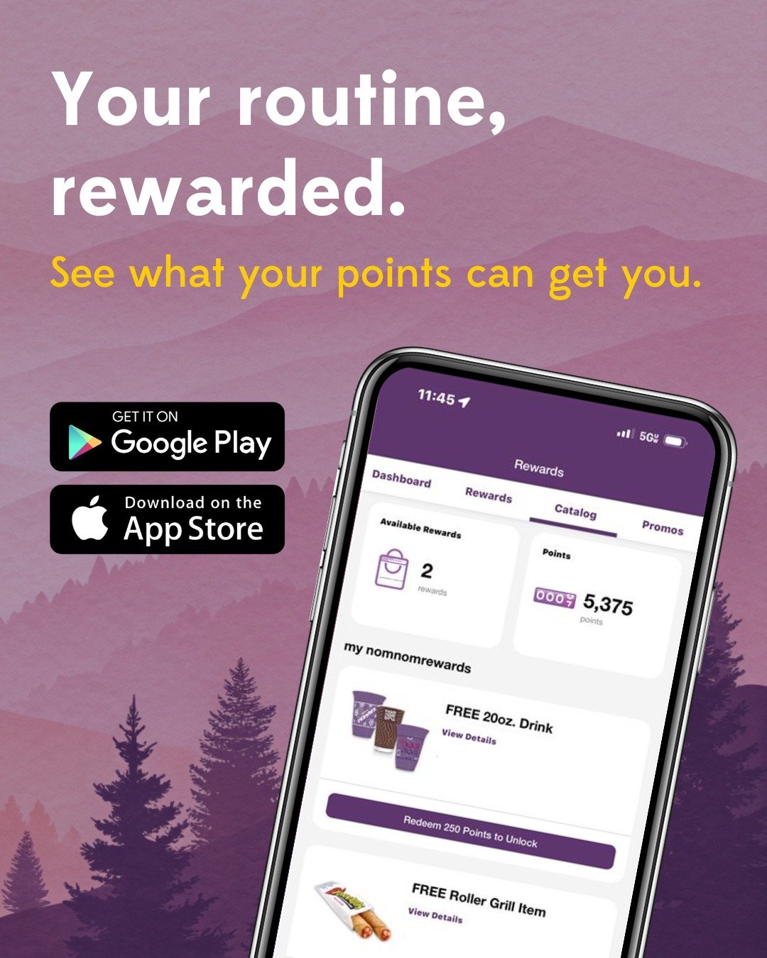 Your everyday stops add up fast.

Redeem your nomnom rewards for free drinks, roller grill favorites, candy, energy drinks, and even up to $1 off each gallon of gas*.

Now that&rsquo;s a rewarding stop. 📲
#pacificnorthwest #nomnomrewards