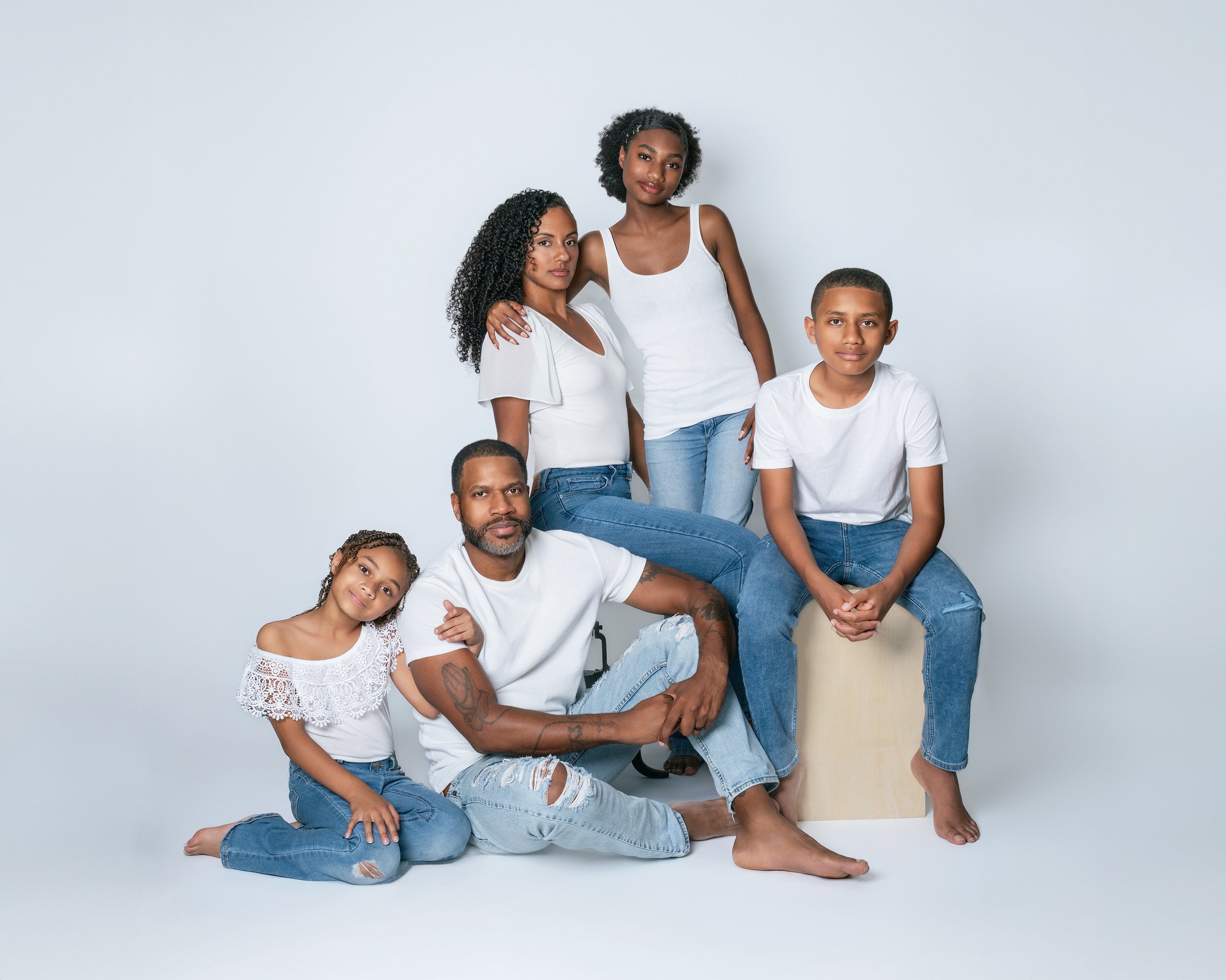Blue Jeans and White T shirt Family Photography in Studio