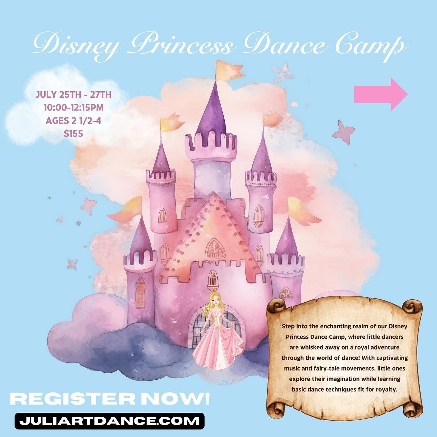 If your little one is looking for a magical princess dance camp, we&rsquo;ve got you covered! 👑✨💗

This Disney Princess Dance Camp is extra special because of some exciting surprises from special visitors! 👀

There&rsquo;s still time to register! 
