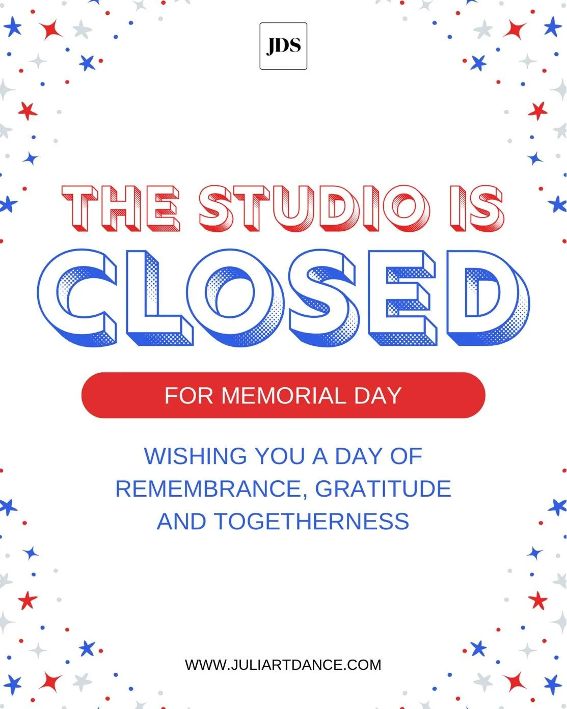 This Memorial Day, we take a moment to remember those who helped keep our country safe. 

Wishing our Juliart families a day filled with love, gratitude, and togetherness.

#MemorialDay #StudioClosed #JuliartDance #juliartdancestudio #JDS
