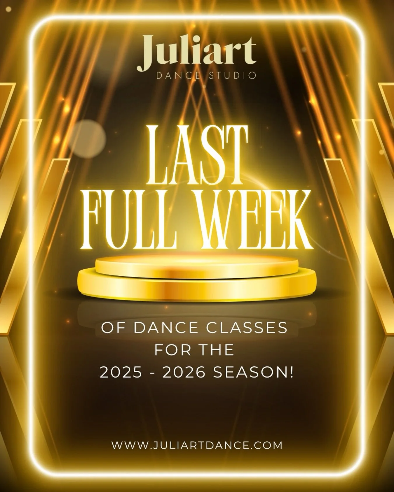 This week marks the last full week of dance classes for the 2025 - 2026 season at Juliart!

While June 1 - 6 is the final full week of classes, Monday dancers will still have class on June 8.

We&rsquo;re looking forward to an exciting finish to the 