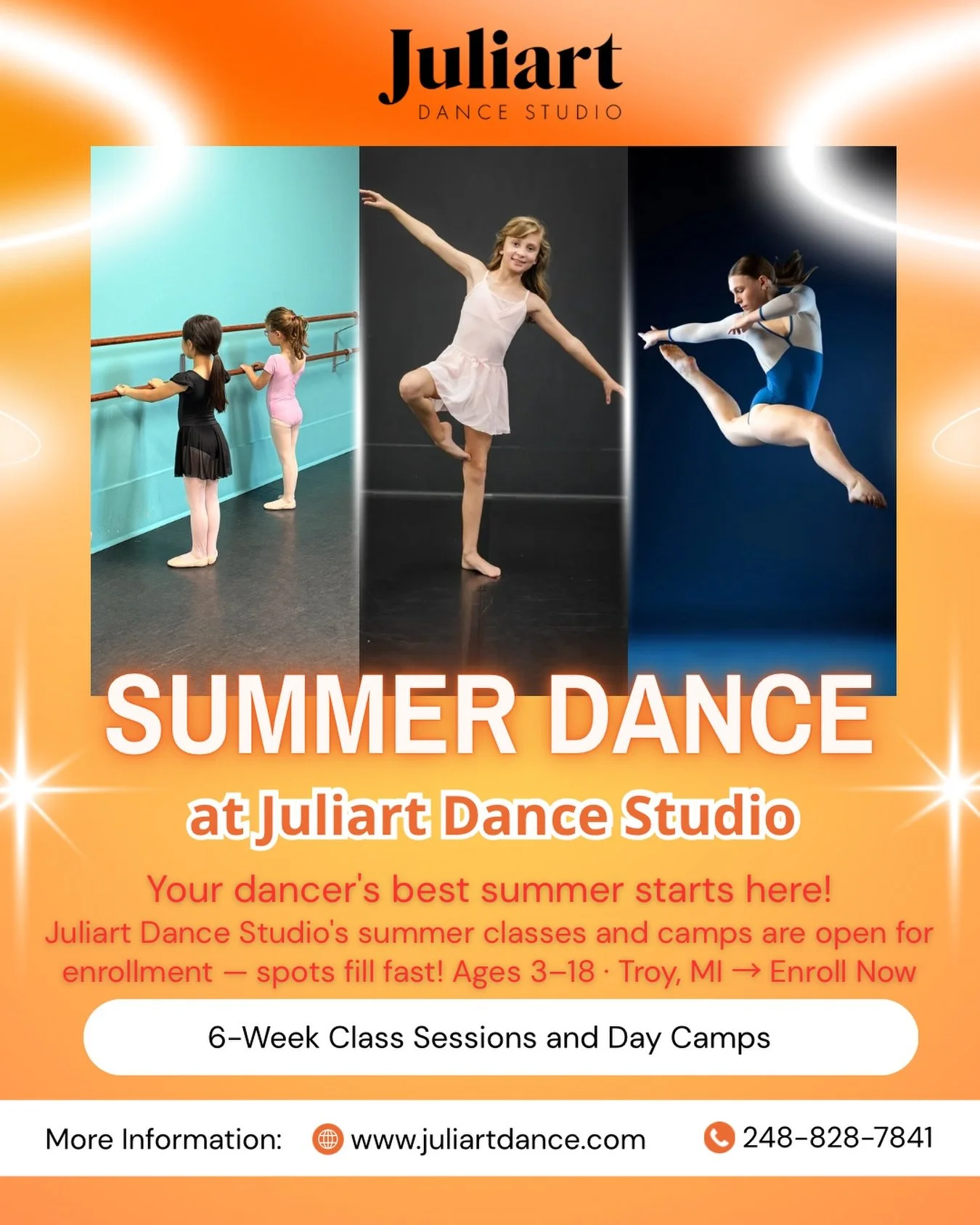 ☀️ Summer just got a whole lot more fun.

Juliart Dance Studio&rsquo;s Summer Classes &amp; Camps are OPEN for enrollment! Whether your dancer is just starting out or ready to shine on stage, we have something for every level.

✨ Ages 3&ndash;18
📍 T