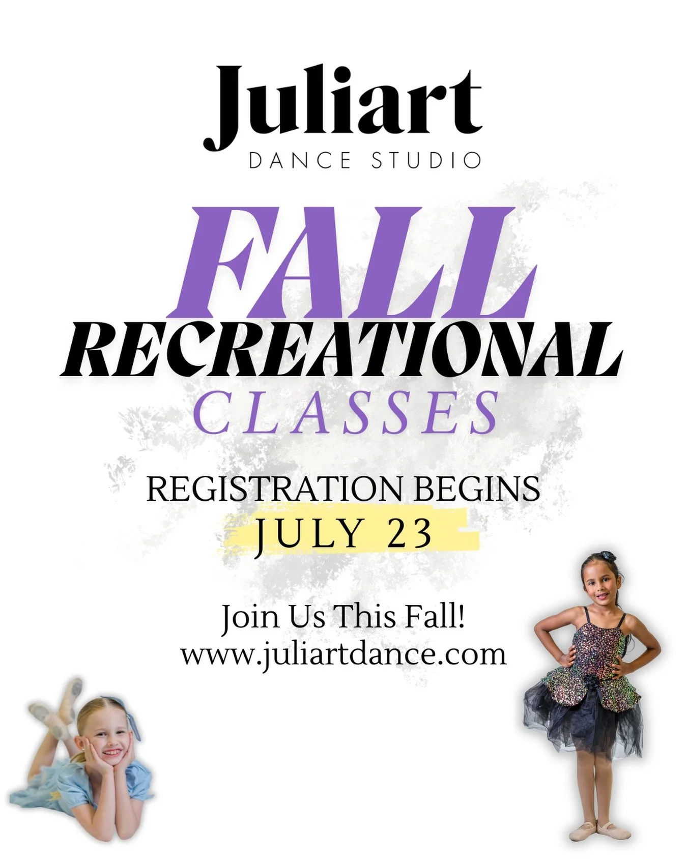 ⏰ Registration opens TOMORROW, July 23! ⏰

Fall Recreational Classes at Juliart Dance Studio are almost here, and spots fill up fast&hellip;mark your calendars now! 🩵

Whether your dancer is joining us for the first time or coming back for another s