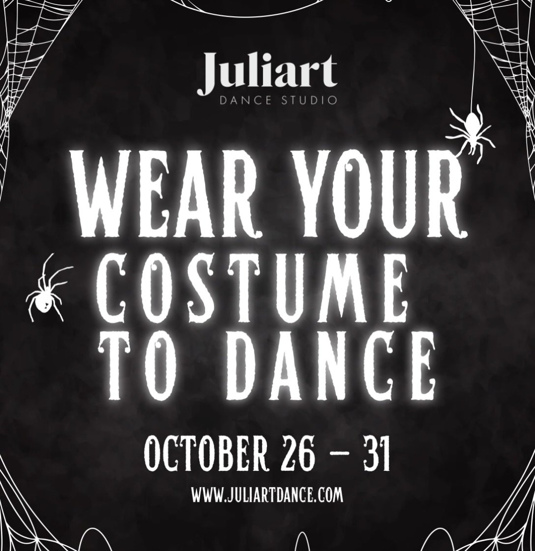 Wear your costume to dance this week 🕸️ 
Starts TODAY, October 26 through Saturday, October 31! 

No tricks, just treats and tendus. 🩰

#JuliartDance #JDS #DanceTroyMI #Halloween #wearyourcostume