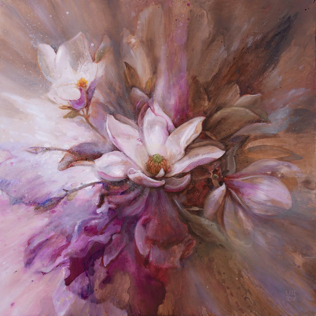 Mangnolias, 24x24, oil and acrylic on wood, by Kate Tova, 2025 try.jpg
