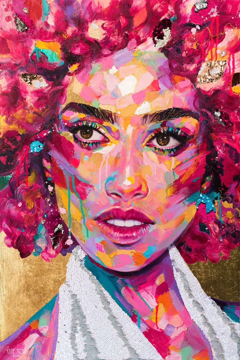 Rose, 24x36, Acrylics, sequins, rhinestones and gold leaf on wood. 2018 by KATE TOVA (1).jpg