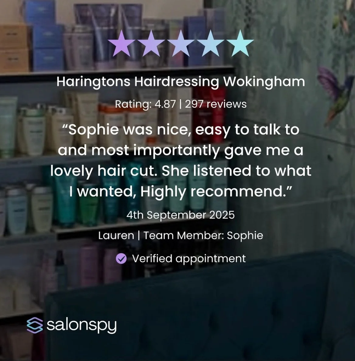 🌟🌟🌟🌟🌟 
Nothing makes us happier than seeing our clients leave with a smile! 
Thank you for sharing your experience 💛 
Well Done Sophie ✨
#5starservice #HappyClients #Haringtons #SalonSpy #Wokingham